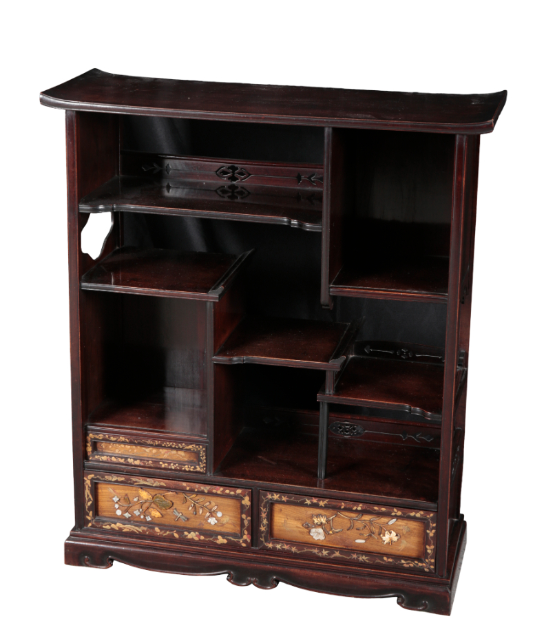 A CHINESE HARDWOOD OPEN CABINET