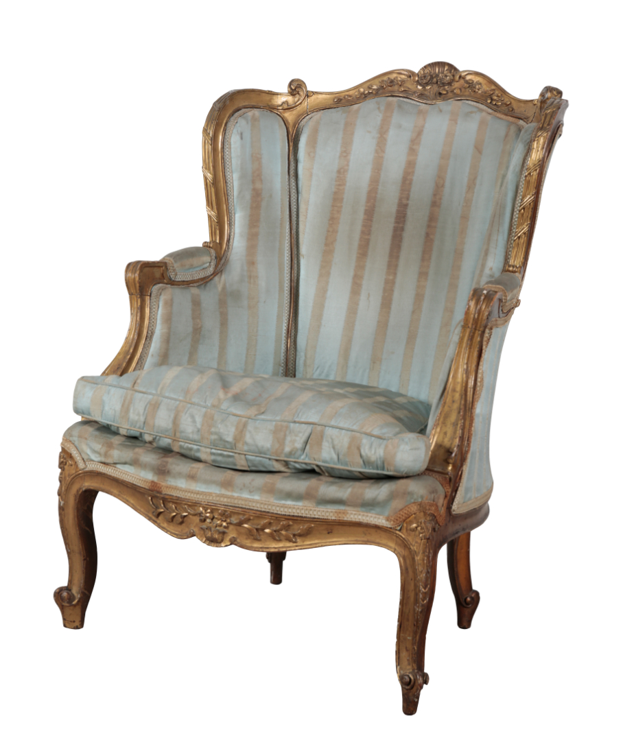 A LOUIS XV STYLE GILTWOOD ARMCHAIR