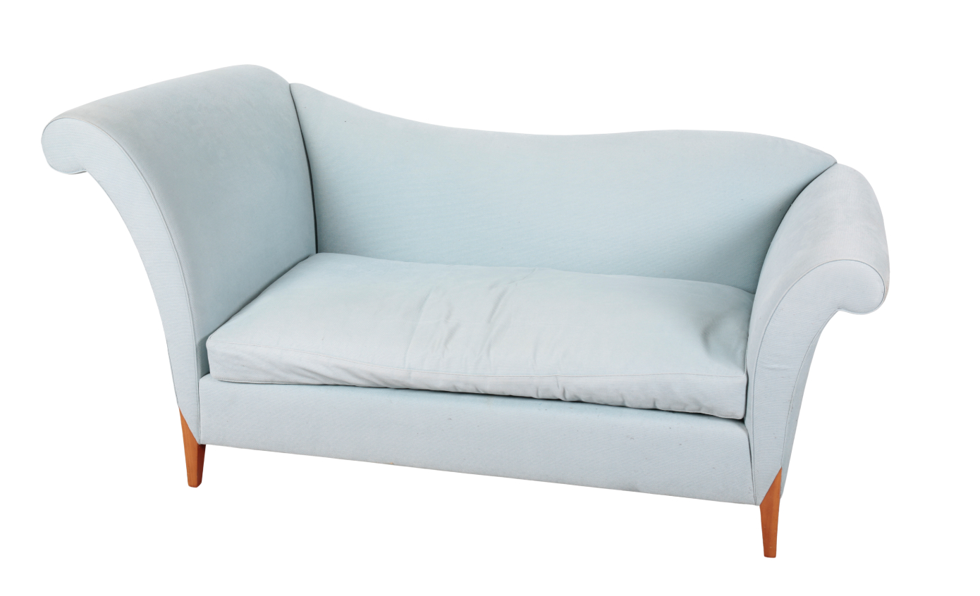 A CONTEMPORARY CHAISE LONGUE upholstered