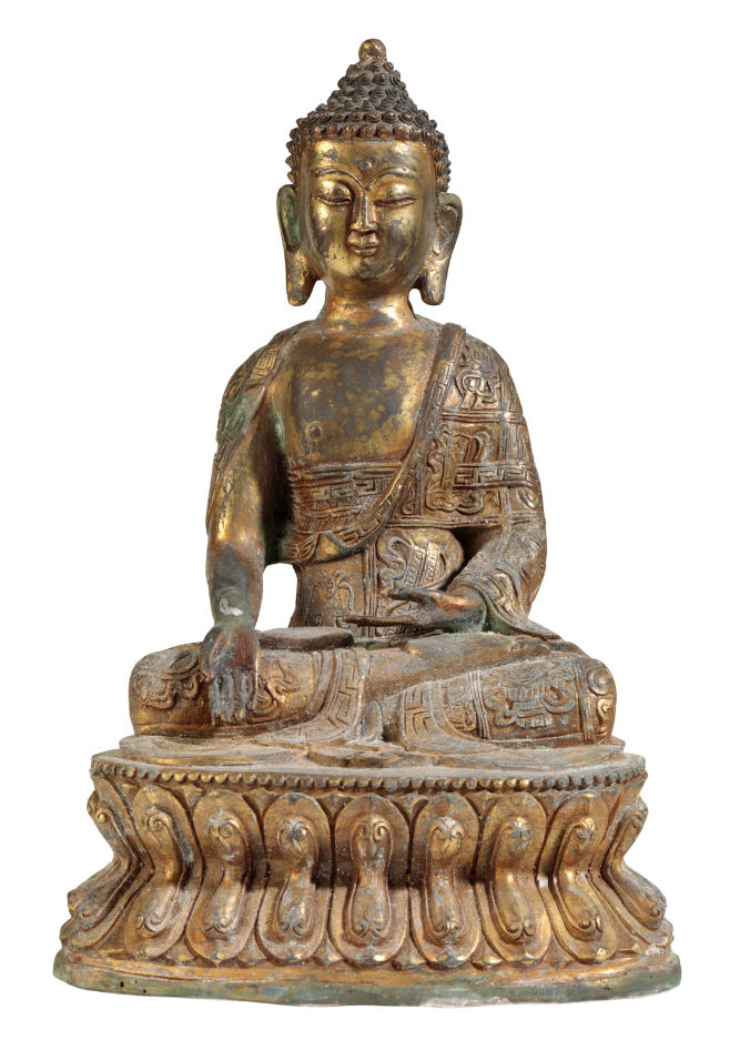 A CHINESE GILT METAL BUDDHA in