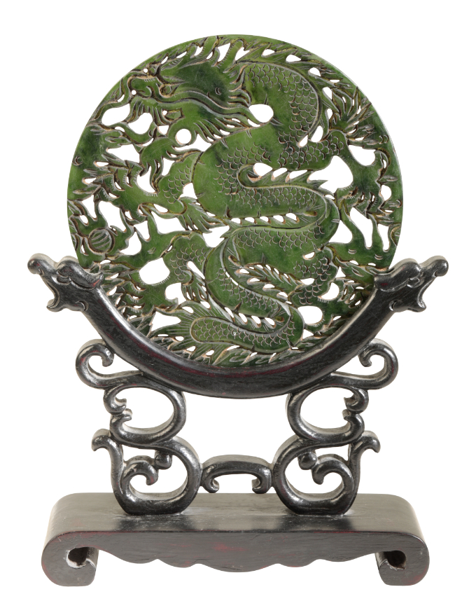 A CHINESE DARK GREEN BOWENITE CIRCULAR 3ae349