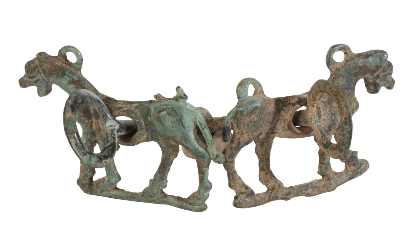 A LURISTAN BRONZE HORSE BIT AND 3ae377