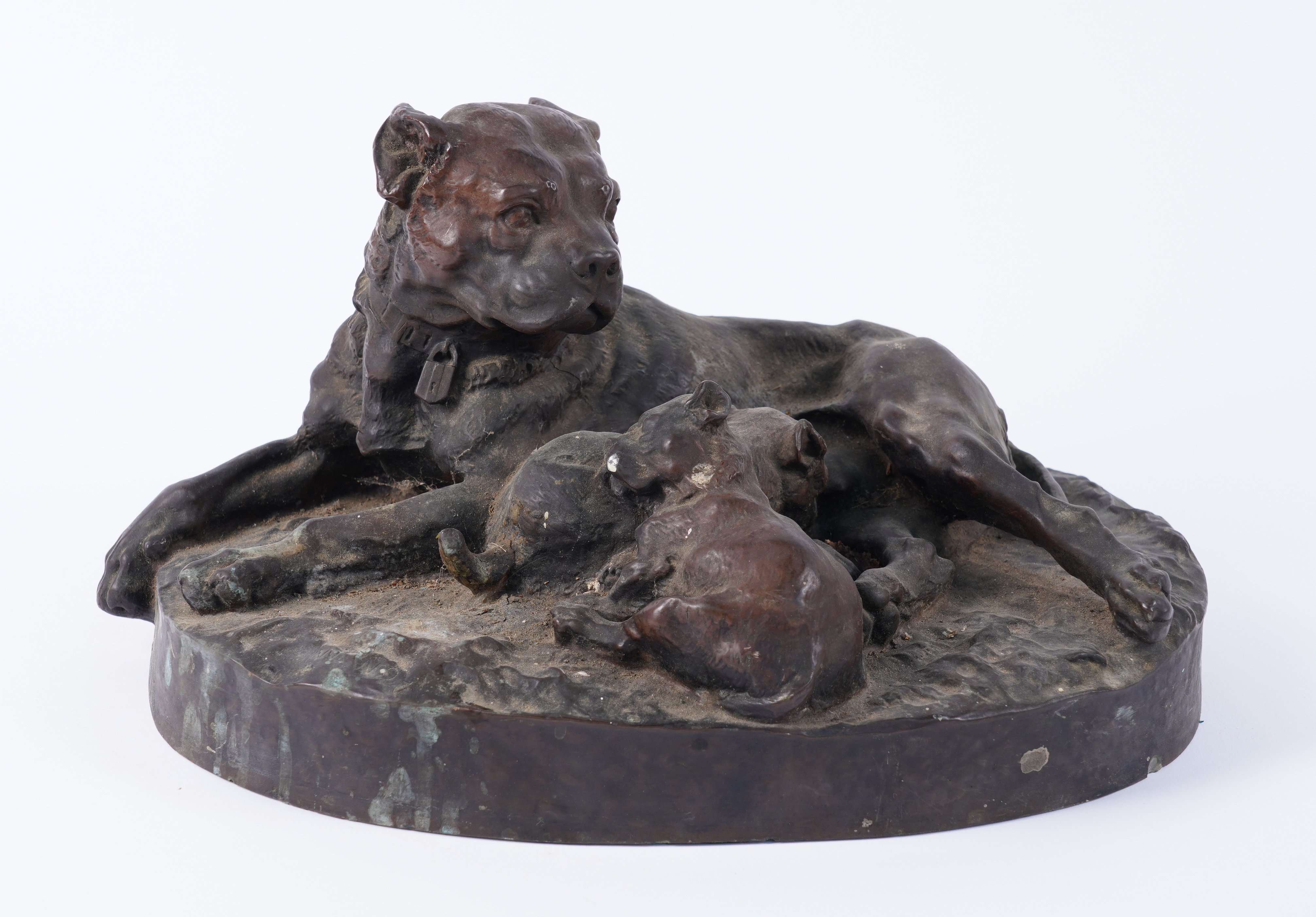 A BRONZE RESIN GROUP OF A DOG AND 3ae45d