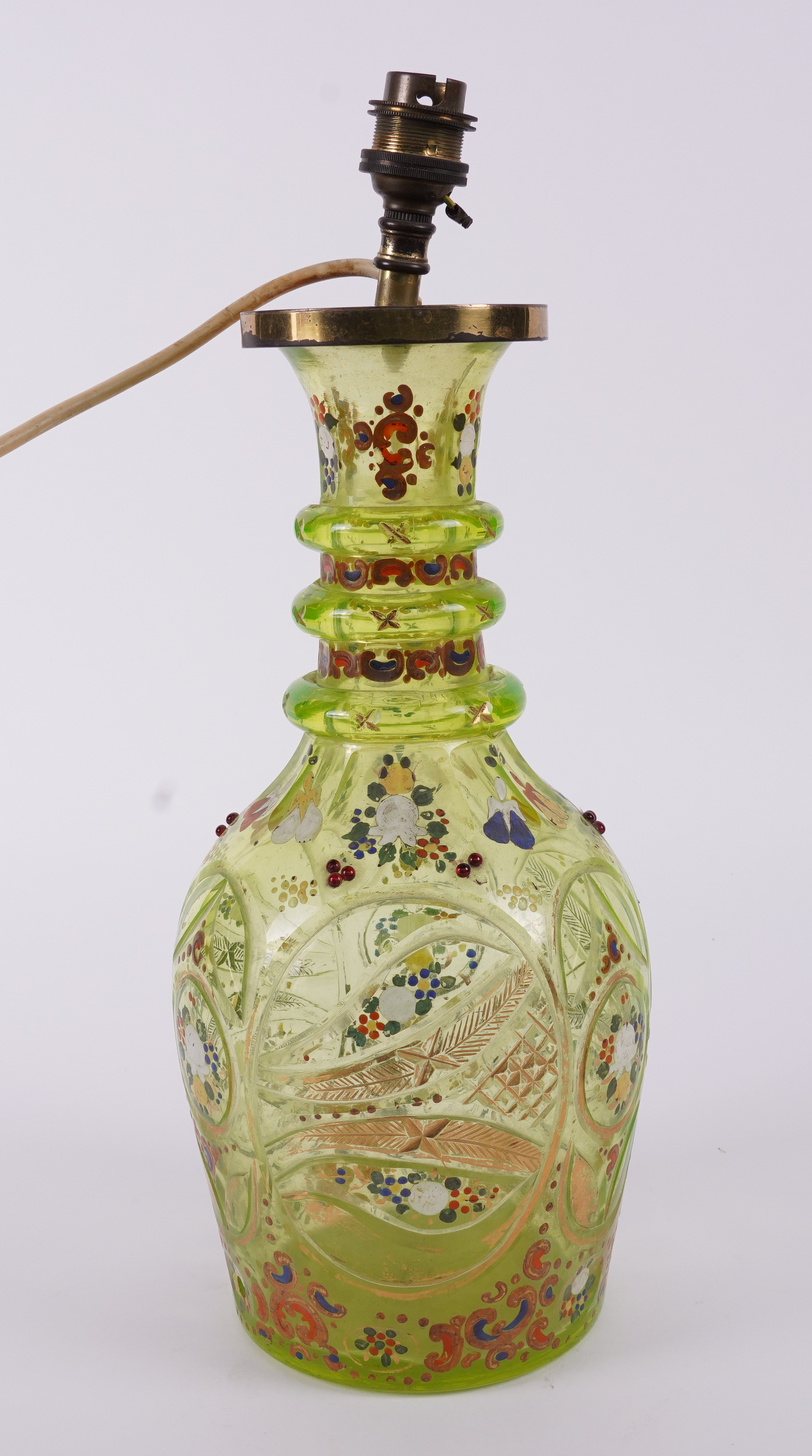 A BOHEMIAN LIME GREEN GLASS DECANTER