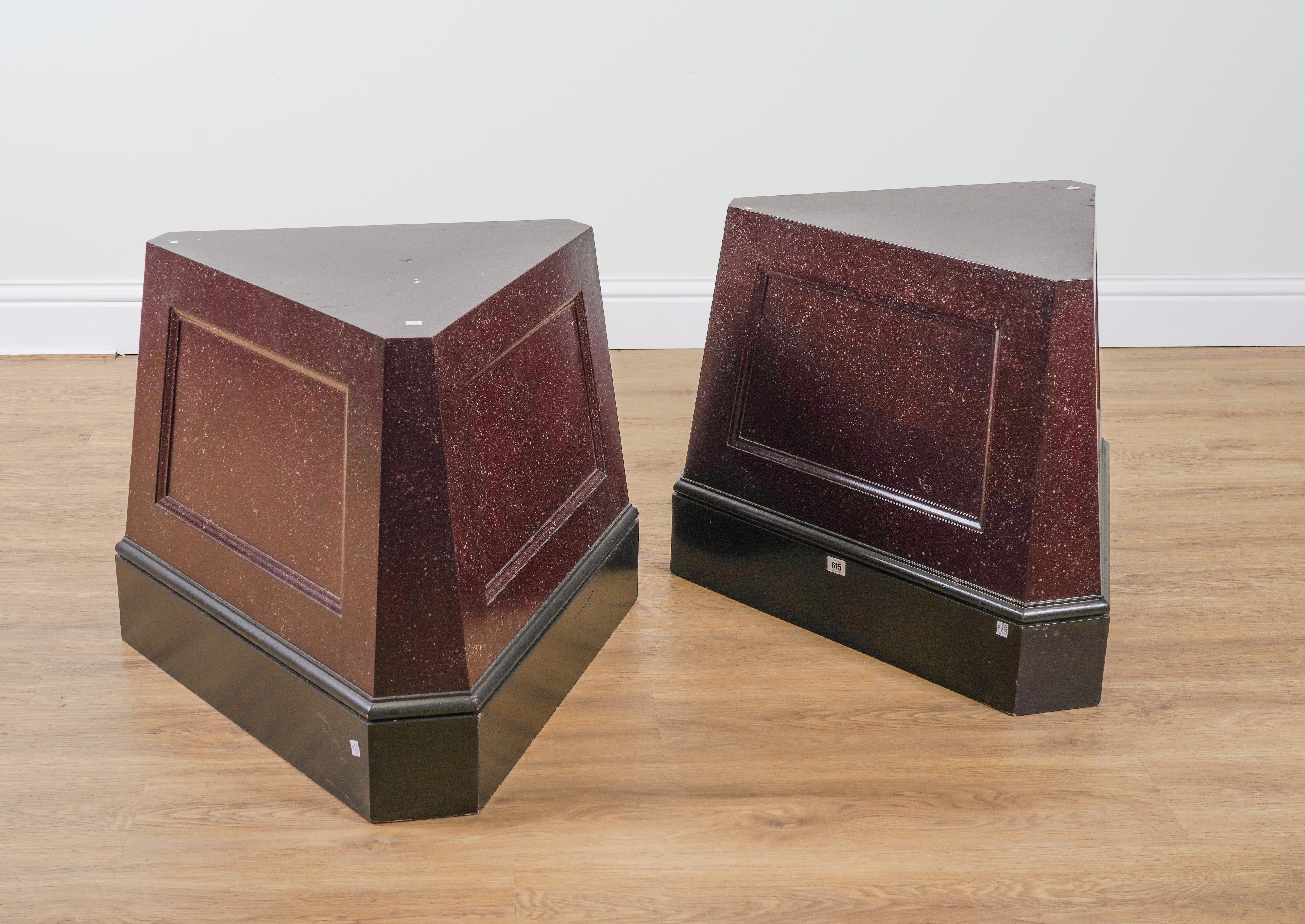 A PAIR OF SIMULATED PORPHYRY TRIANGULAR