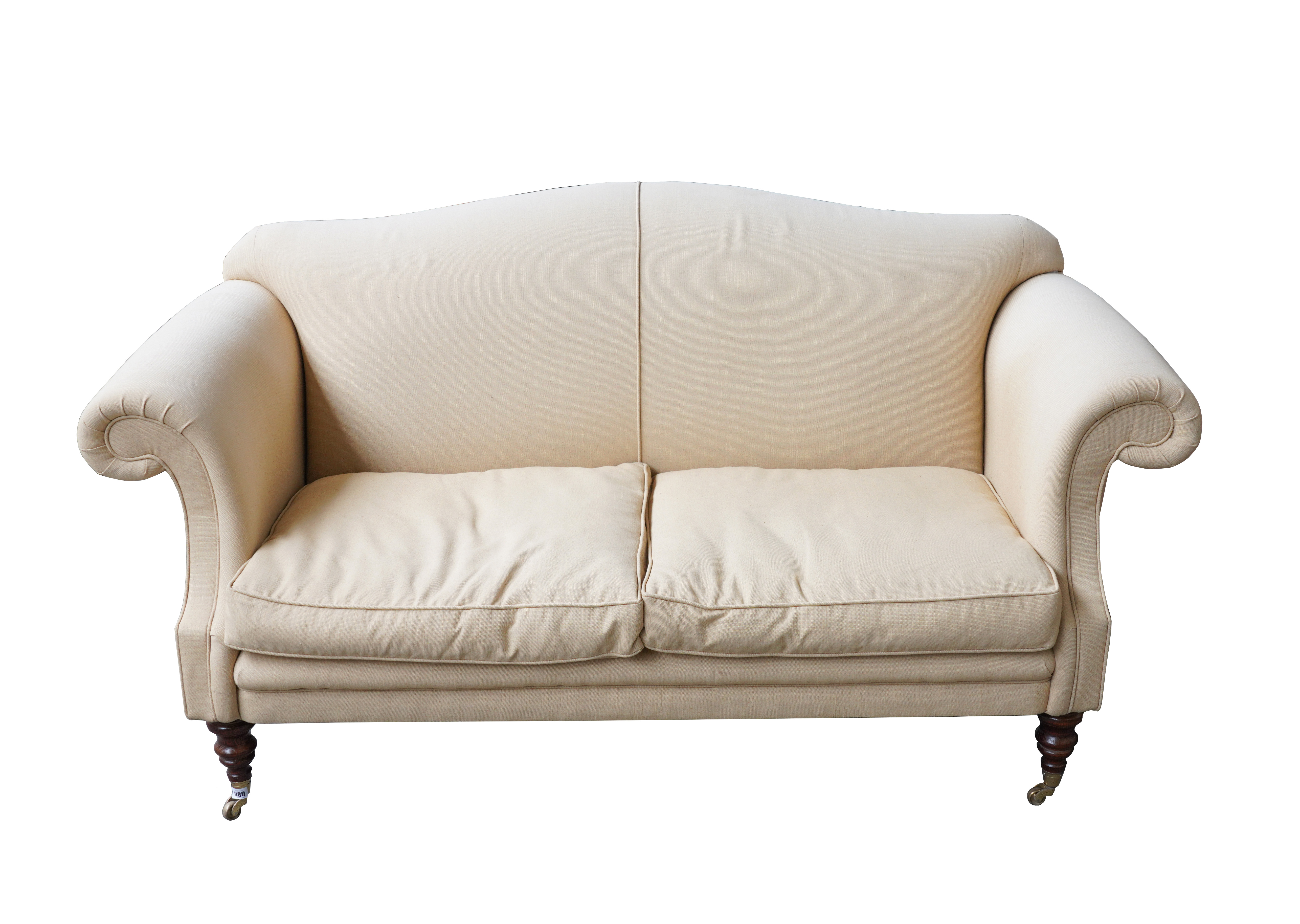 A MODERN TWO SEAT SOFA With scroll arms,