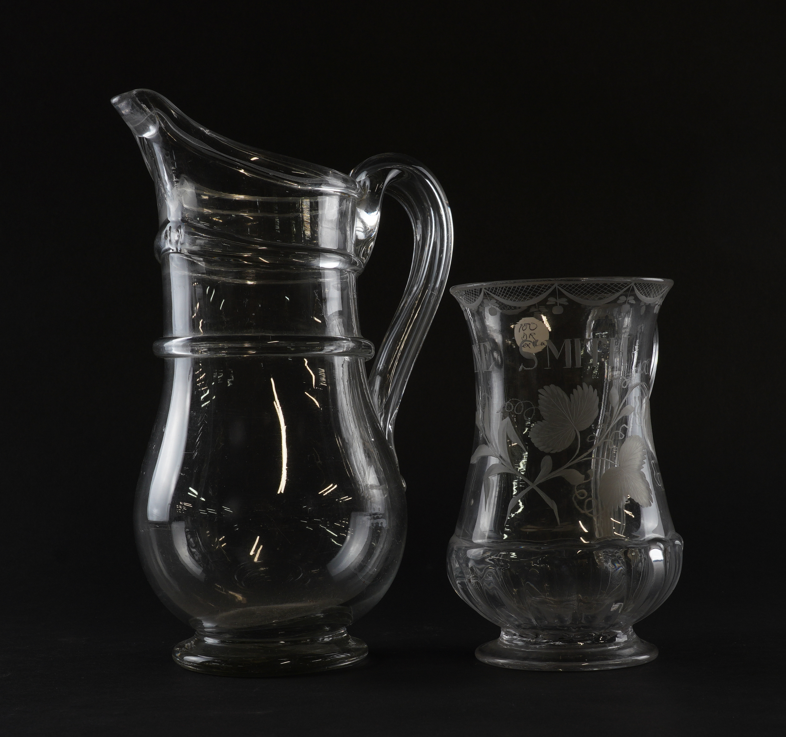 AN ENGRAVED GLASS TANKARD Late