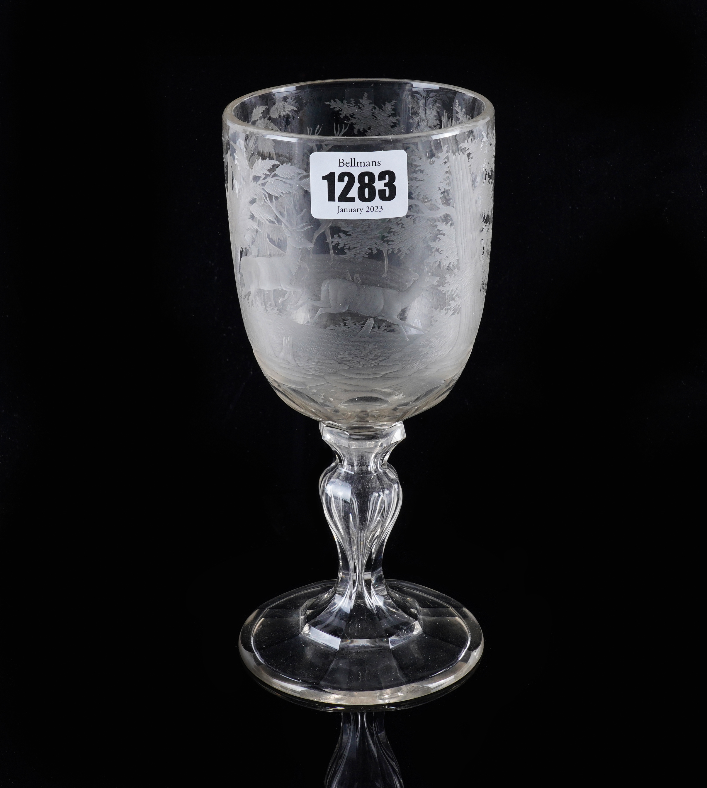 A BOHEMIAN ENGRAVED GLASS GOBLET