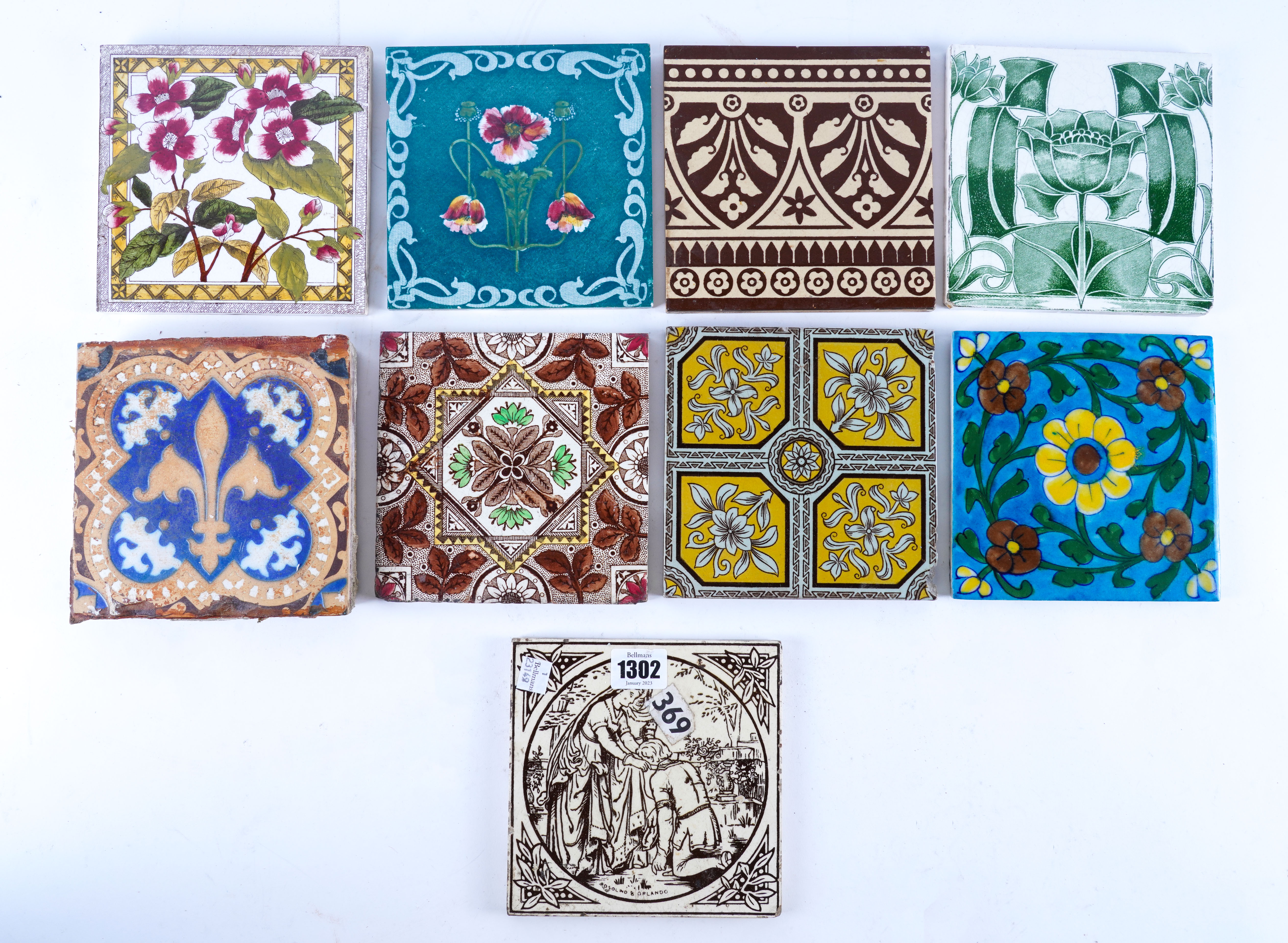 A GROUP OF POTTERY TILES 19th and