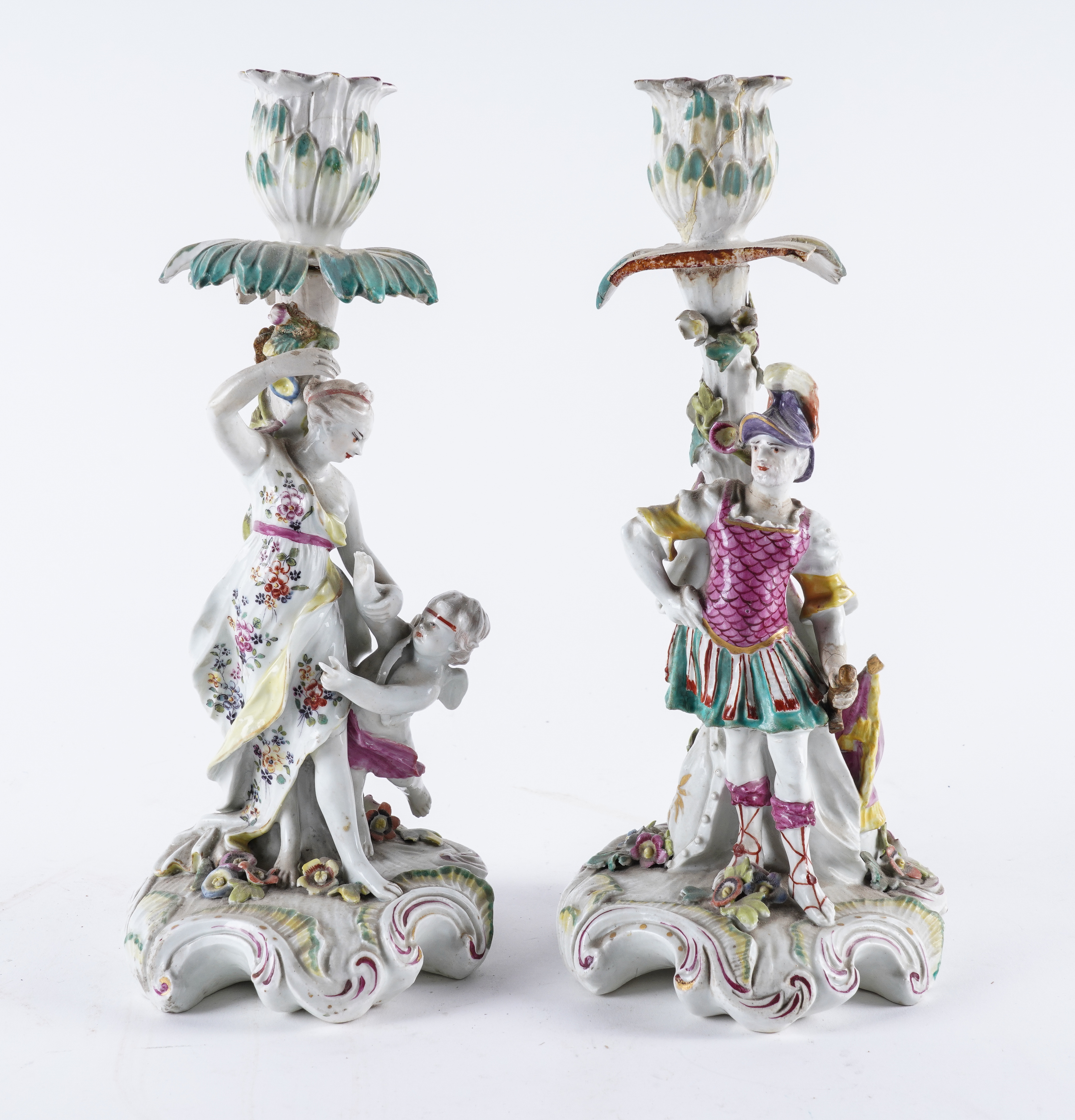 A PAIR OF DERBY PORCELAIN FIGURE CANDLESTICKS