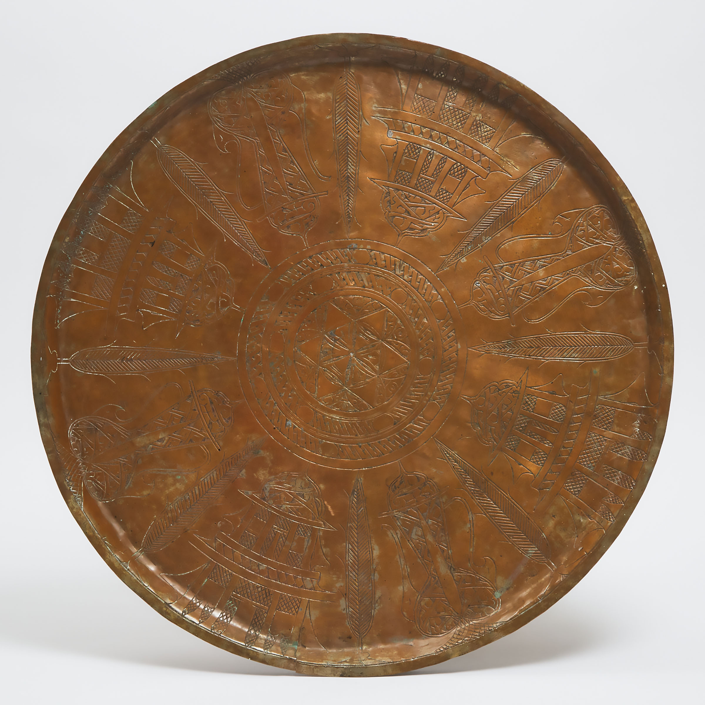 Ottoman Tinned Tombak Copper Tray  3abf39