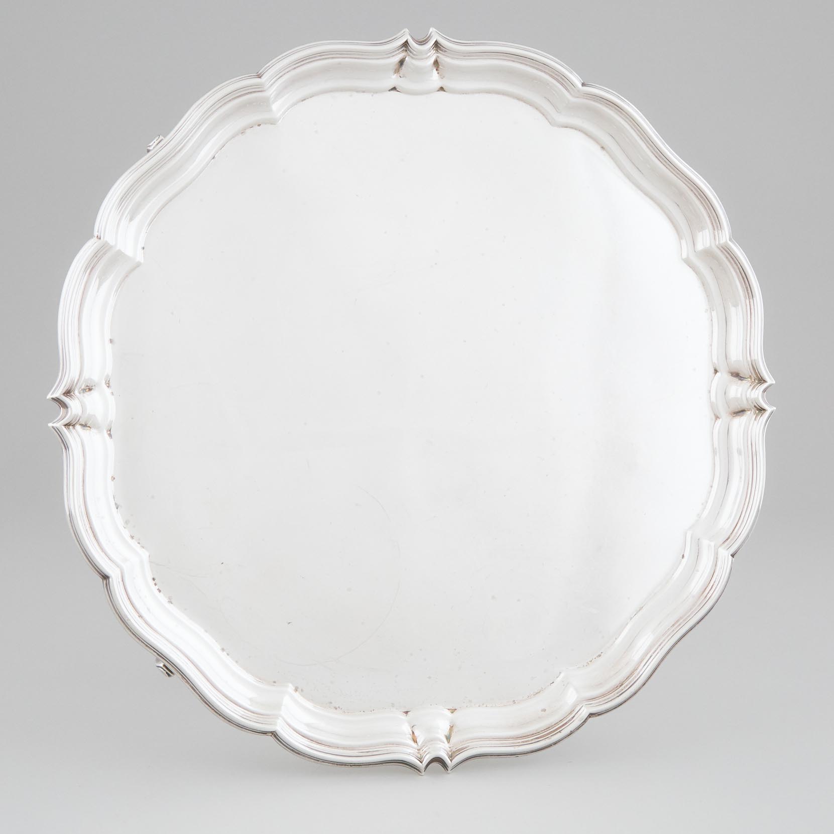 English Silver Shaped Circular Salver,