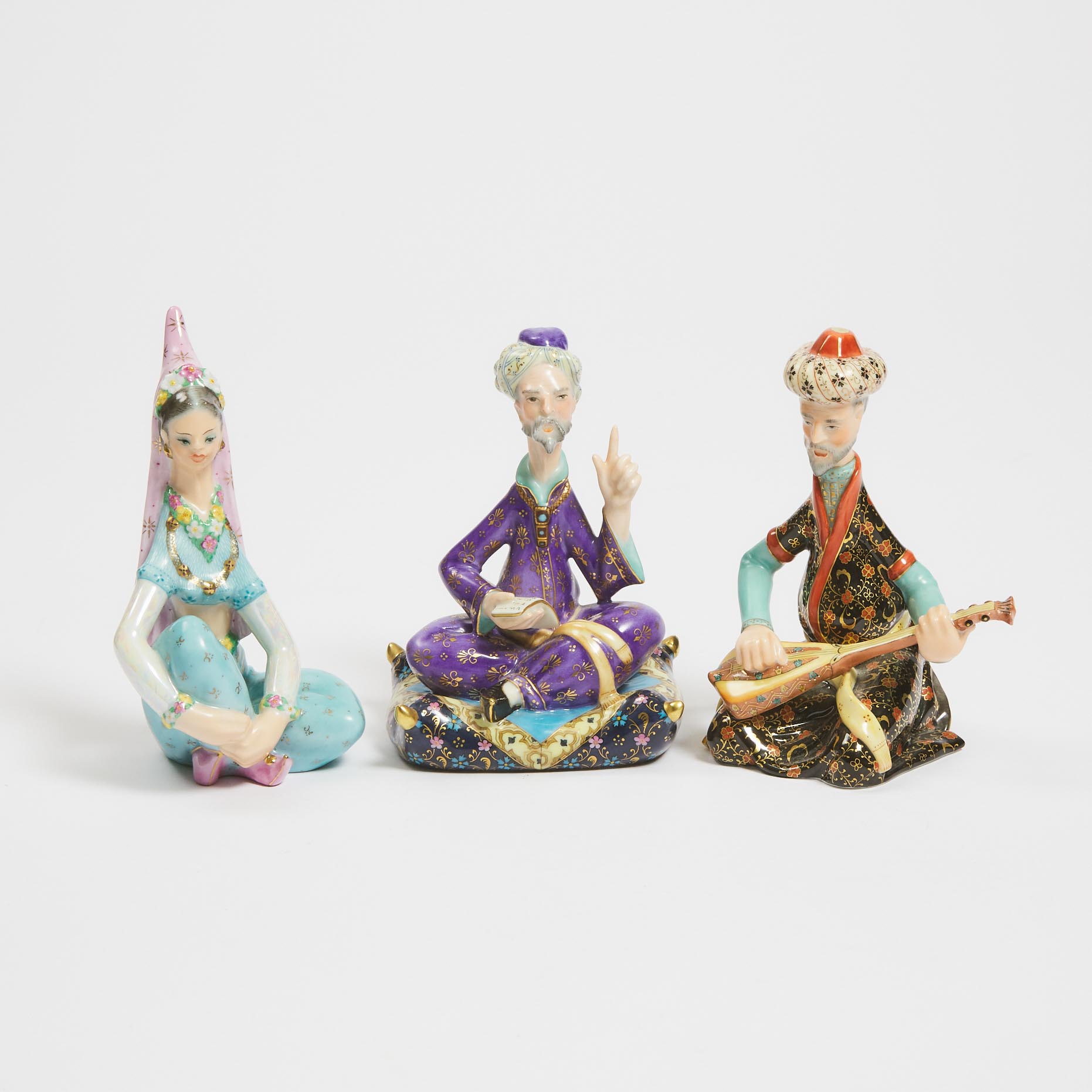 Three Herend Seated Persian Figures,