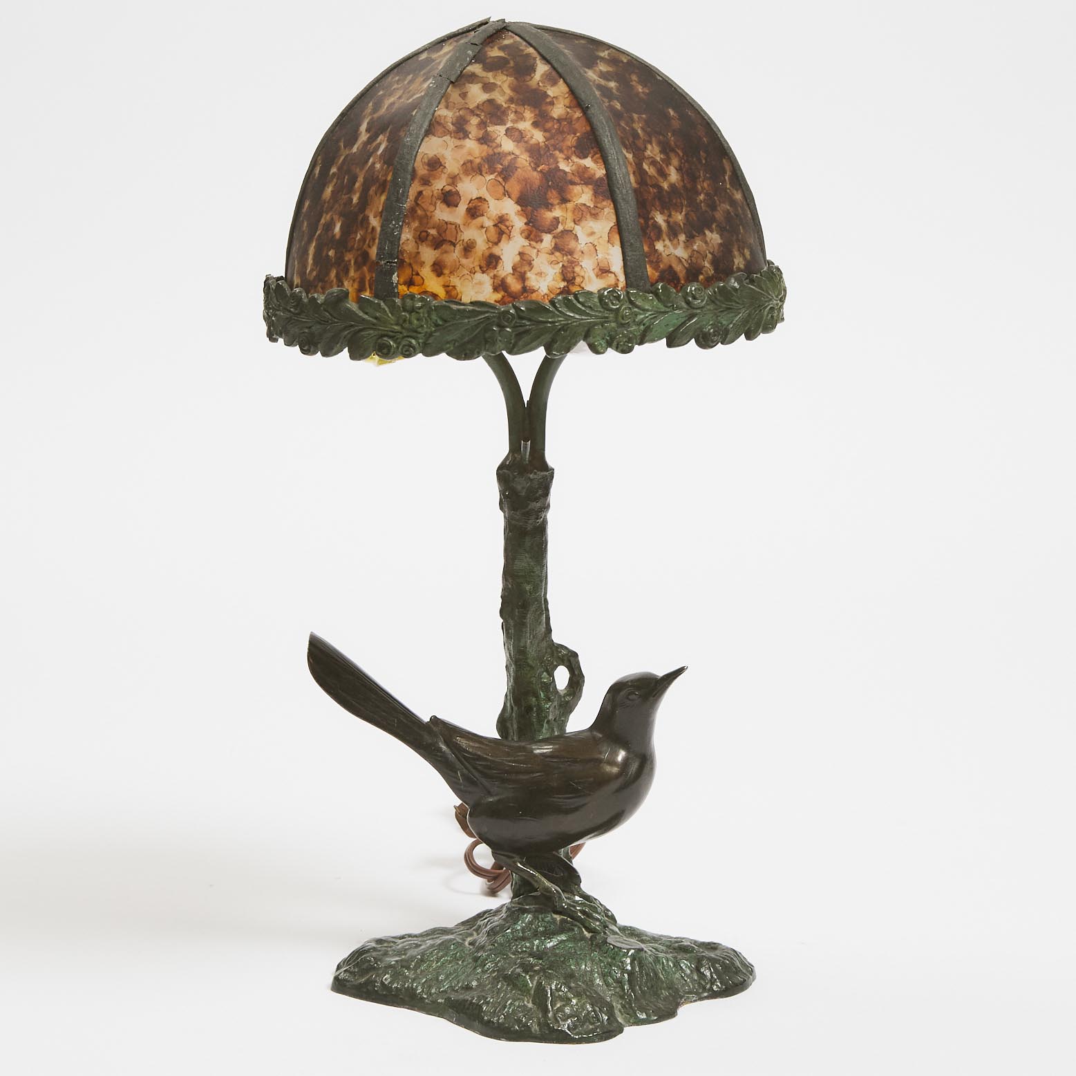 Patinated White Metal Avian Lamp, early-mid