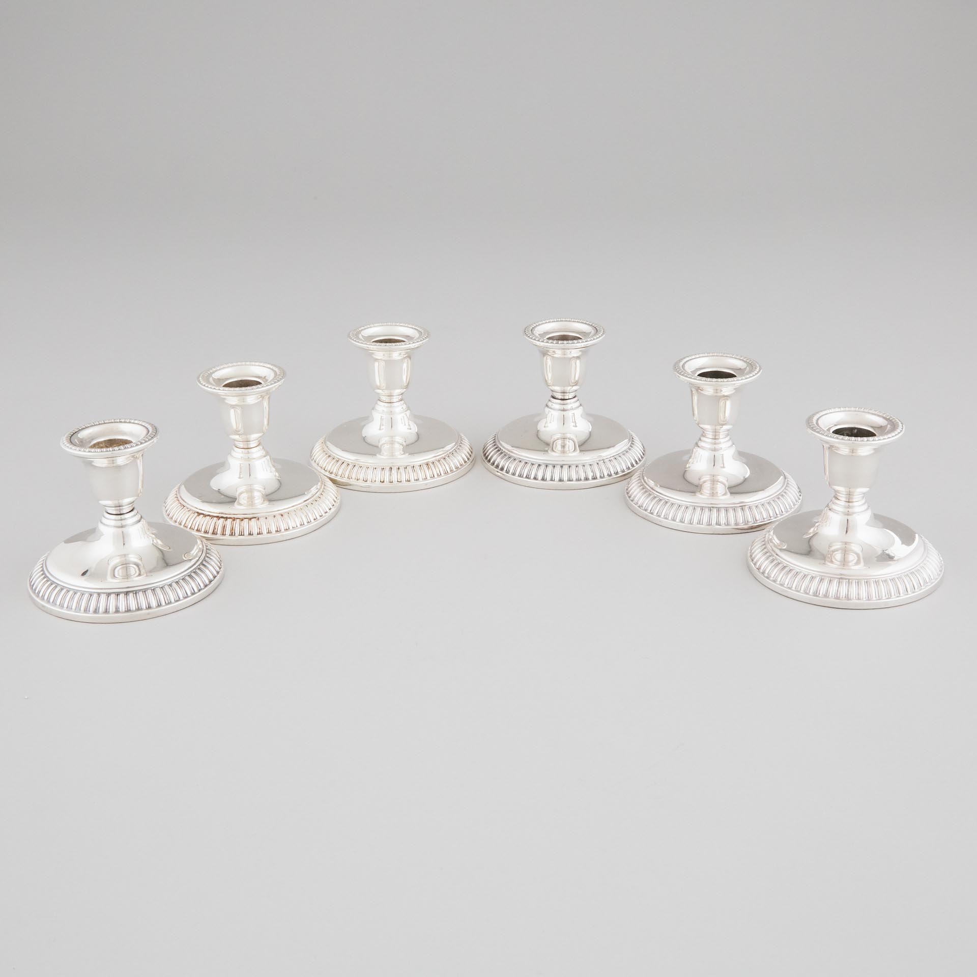 Six Canadian Silver Low Candlesticks  3ac08d