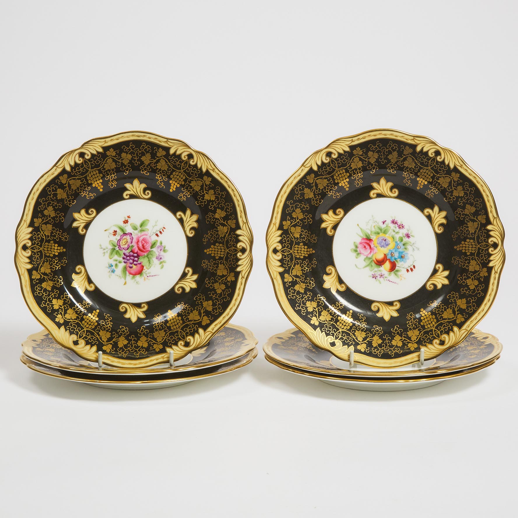 Six Wedgwood Black and Gilt Ground