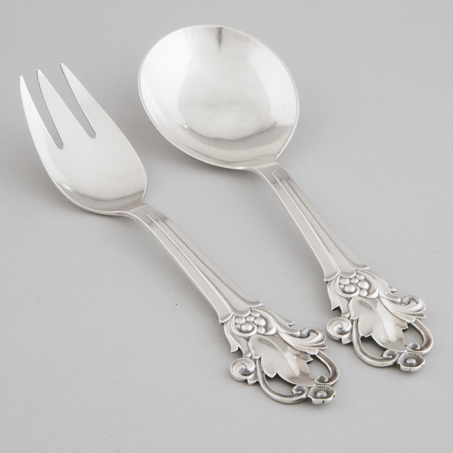 Pair of Danish Silver Salad Servers,