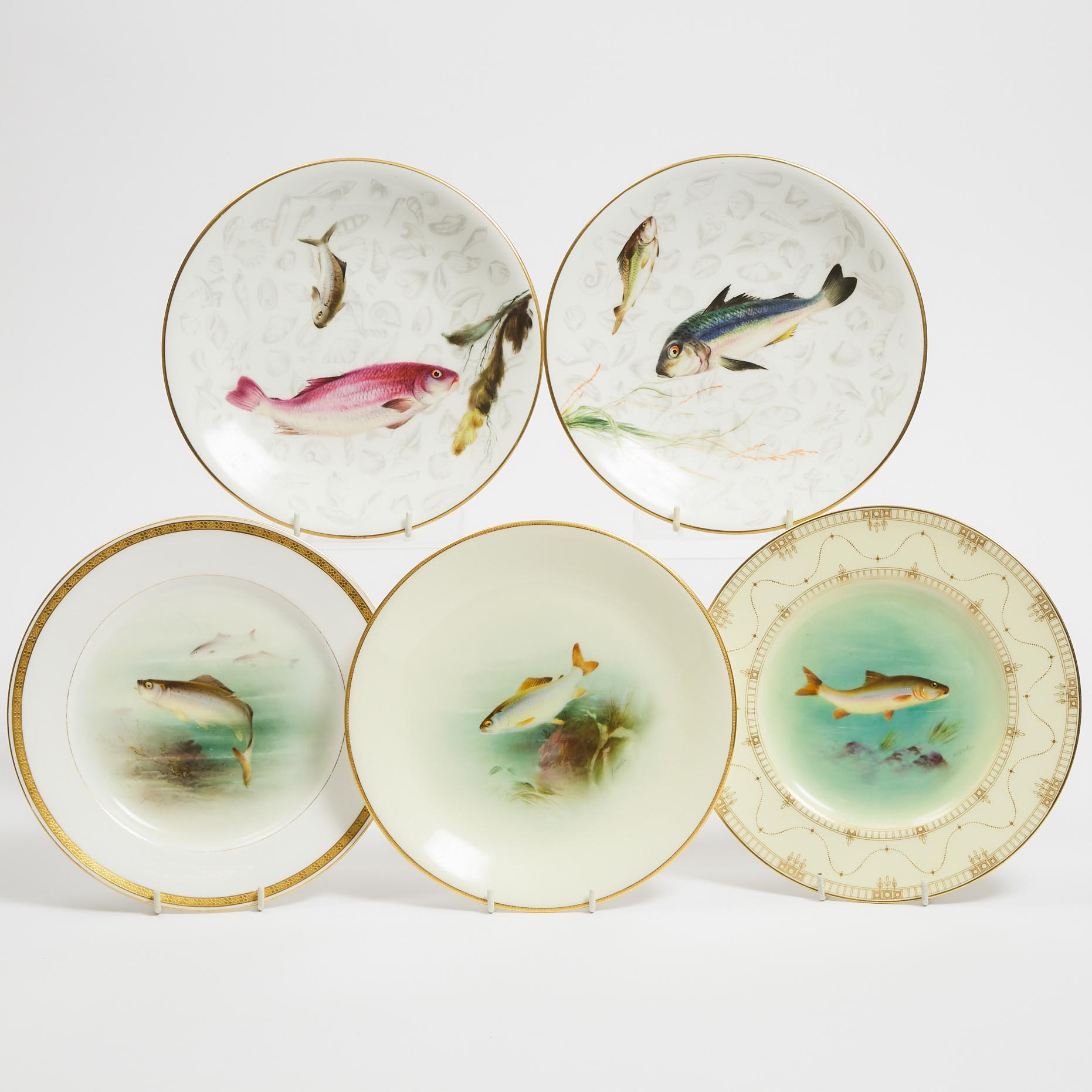 Five Royal Worcester Fish Plates,