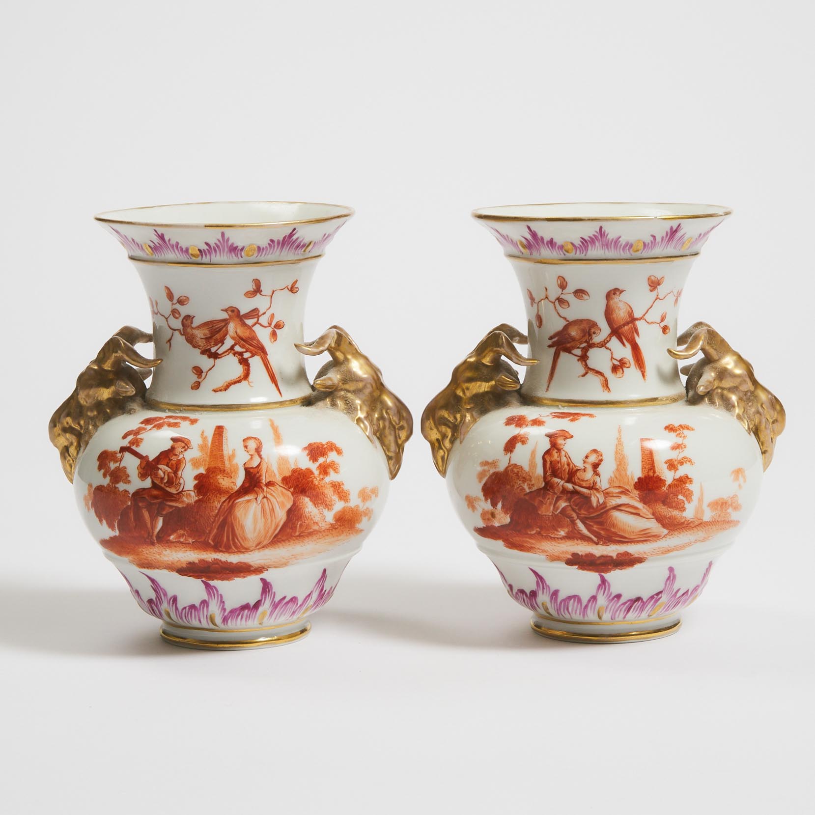 Pair of Berlin Two-Handled Vases, late