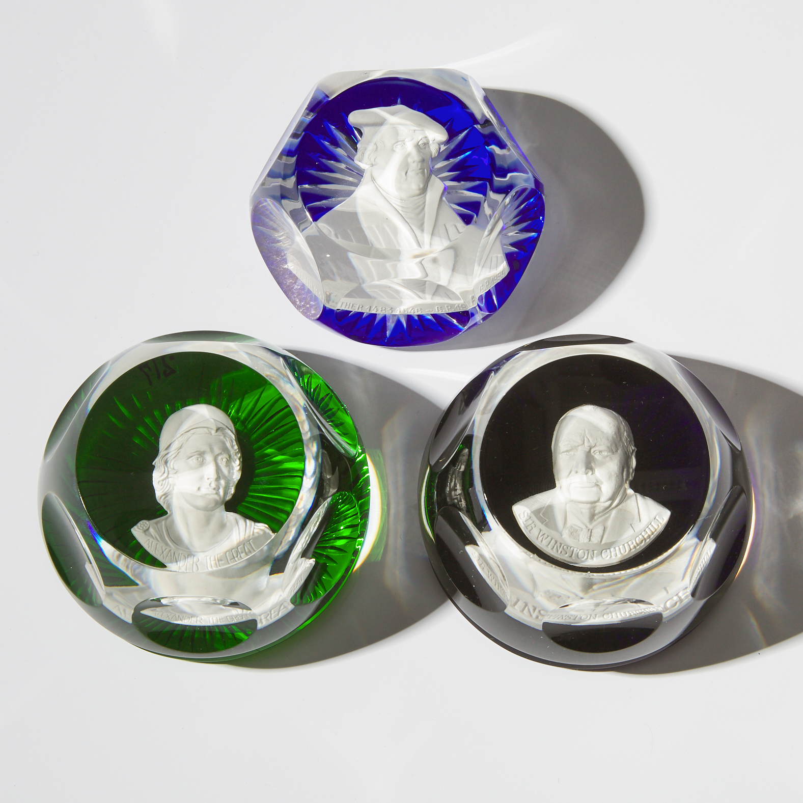 Three Baccarat Sulphide Glass Paperweights,