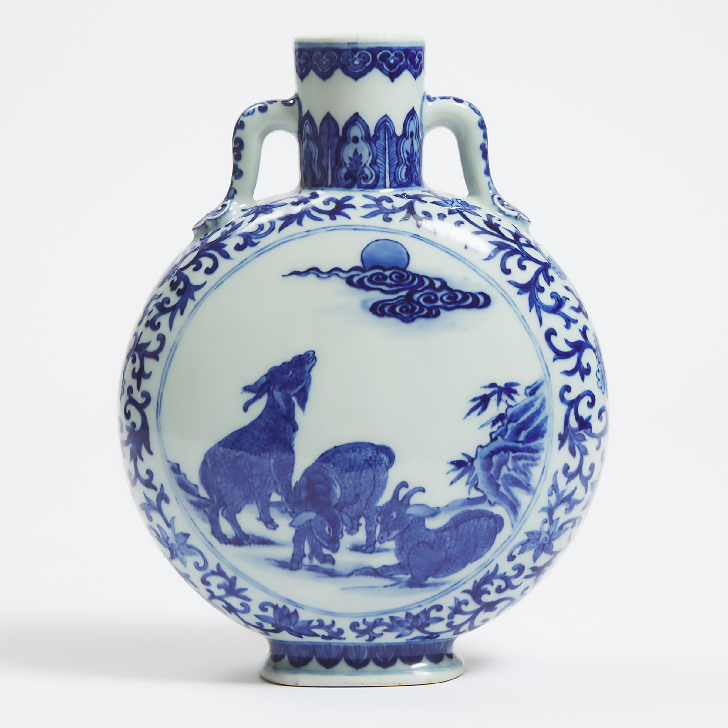 A Blue and White Three Rams Moonflask  3ac19f