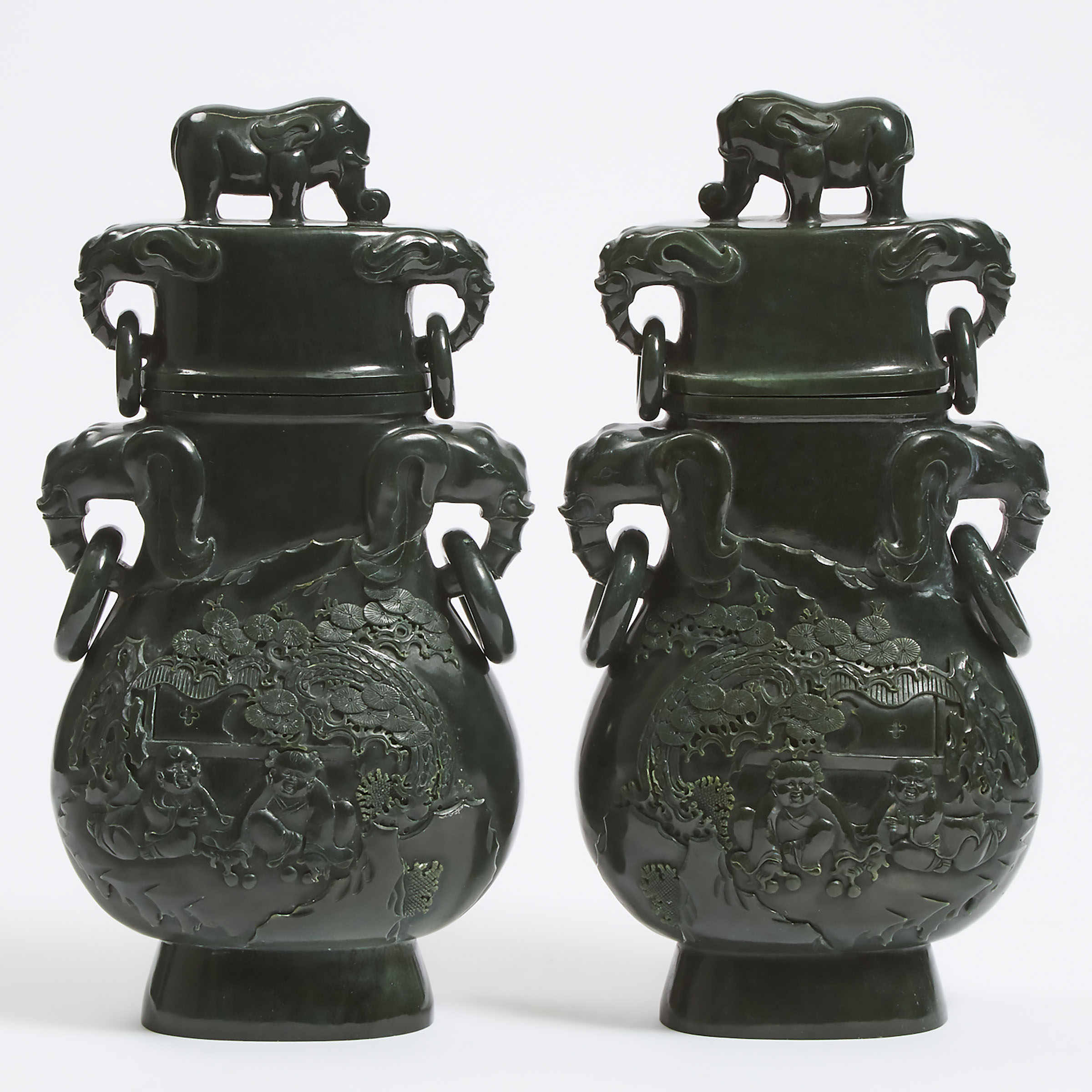 A Pair of Large Spinach Jade Vases 3ac1a4