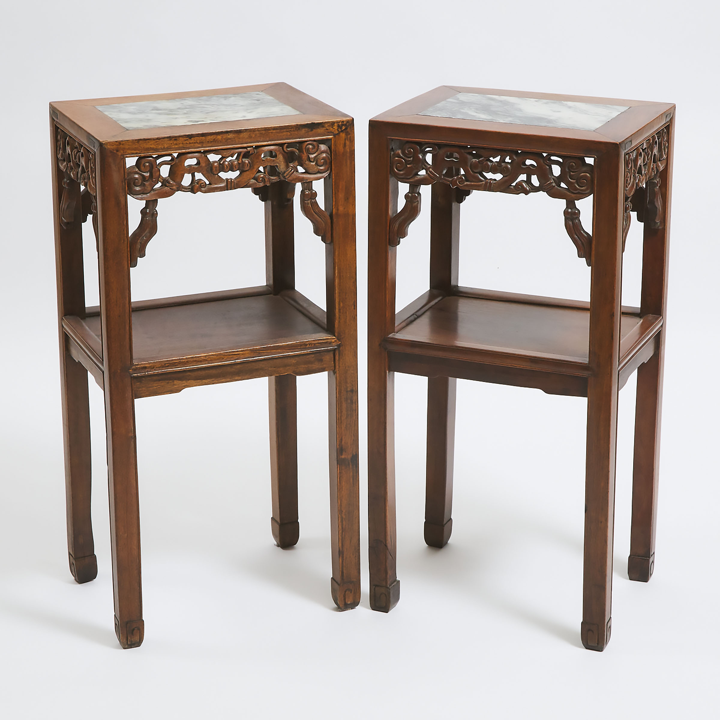 A Pair of Chinese Marble-Inset