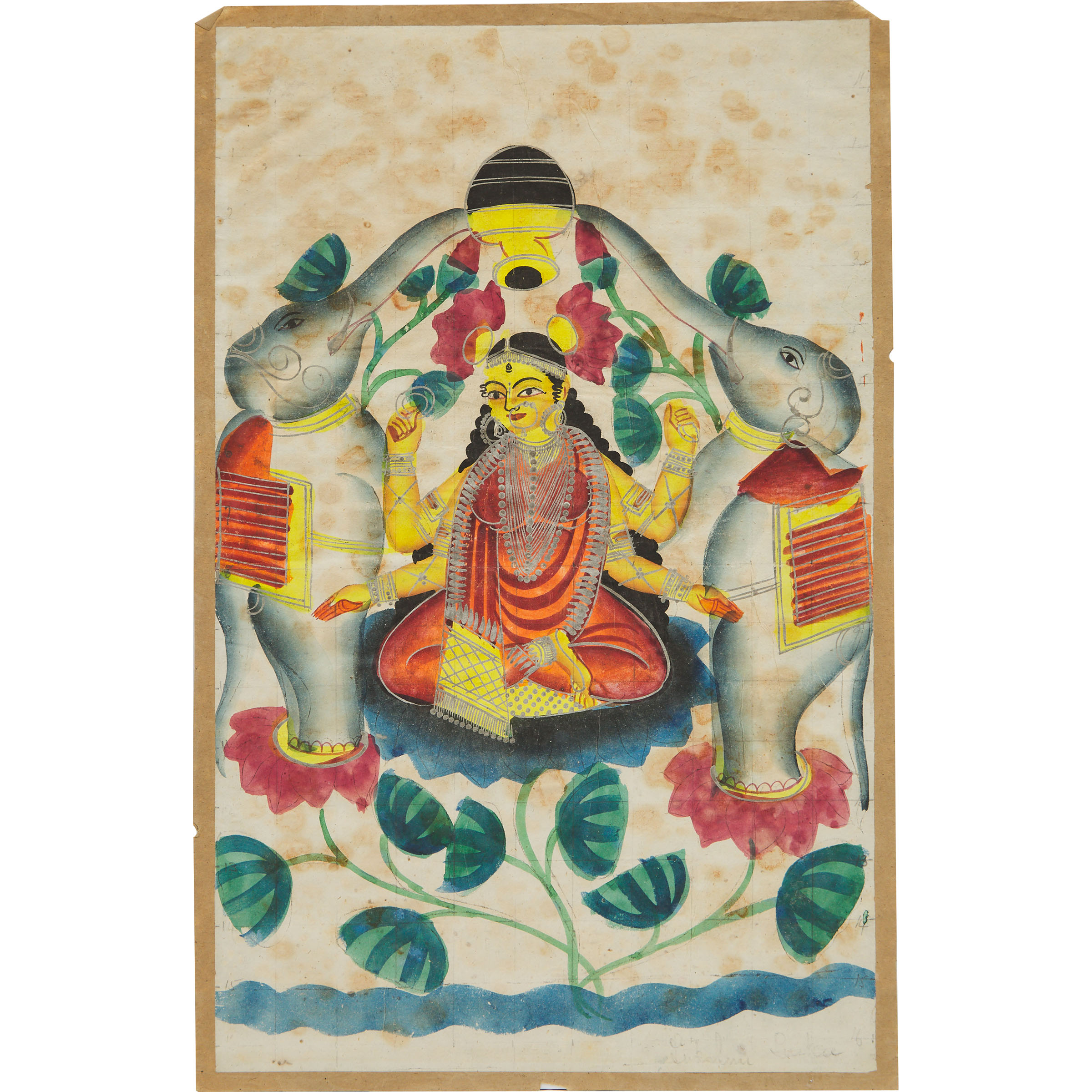 A Kalighat Painting of Gaja Lakshmi,