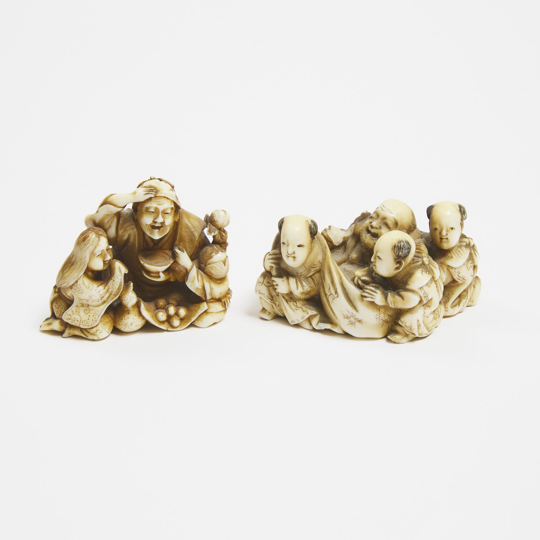 Two Ivory Figural Group Netsuke,