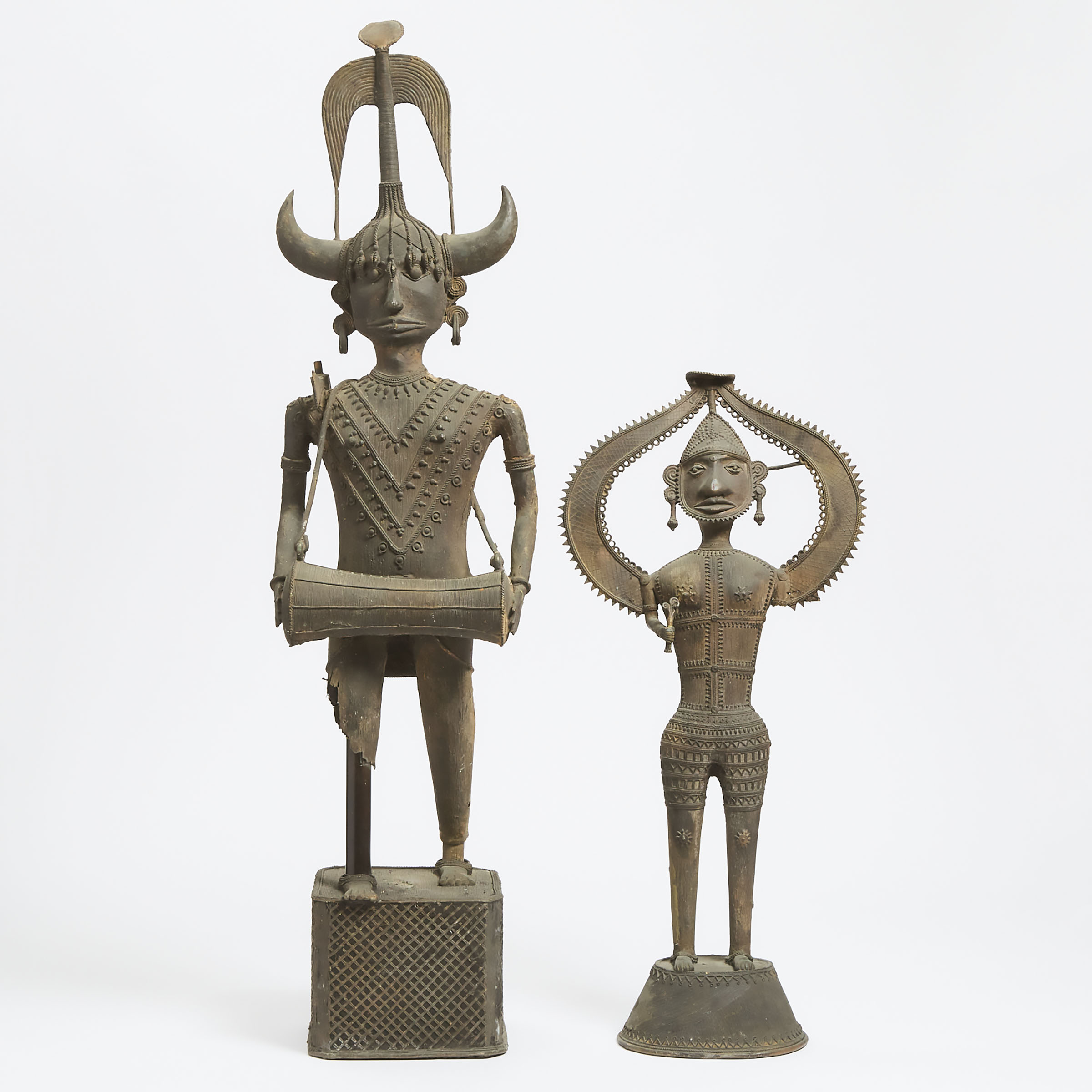 Two Large Indian Dhokra Bronze