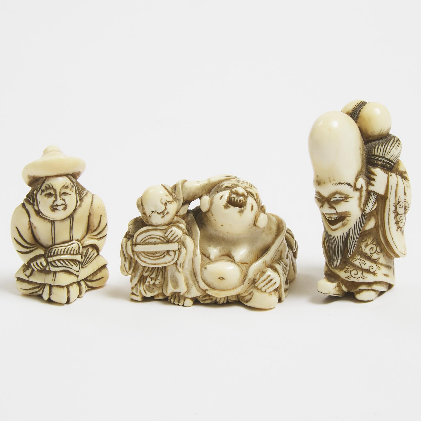 An Ivory Netsuke of Jurojin Signed 3ac22c