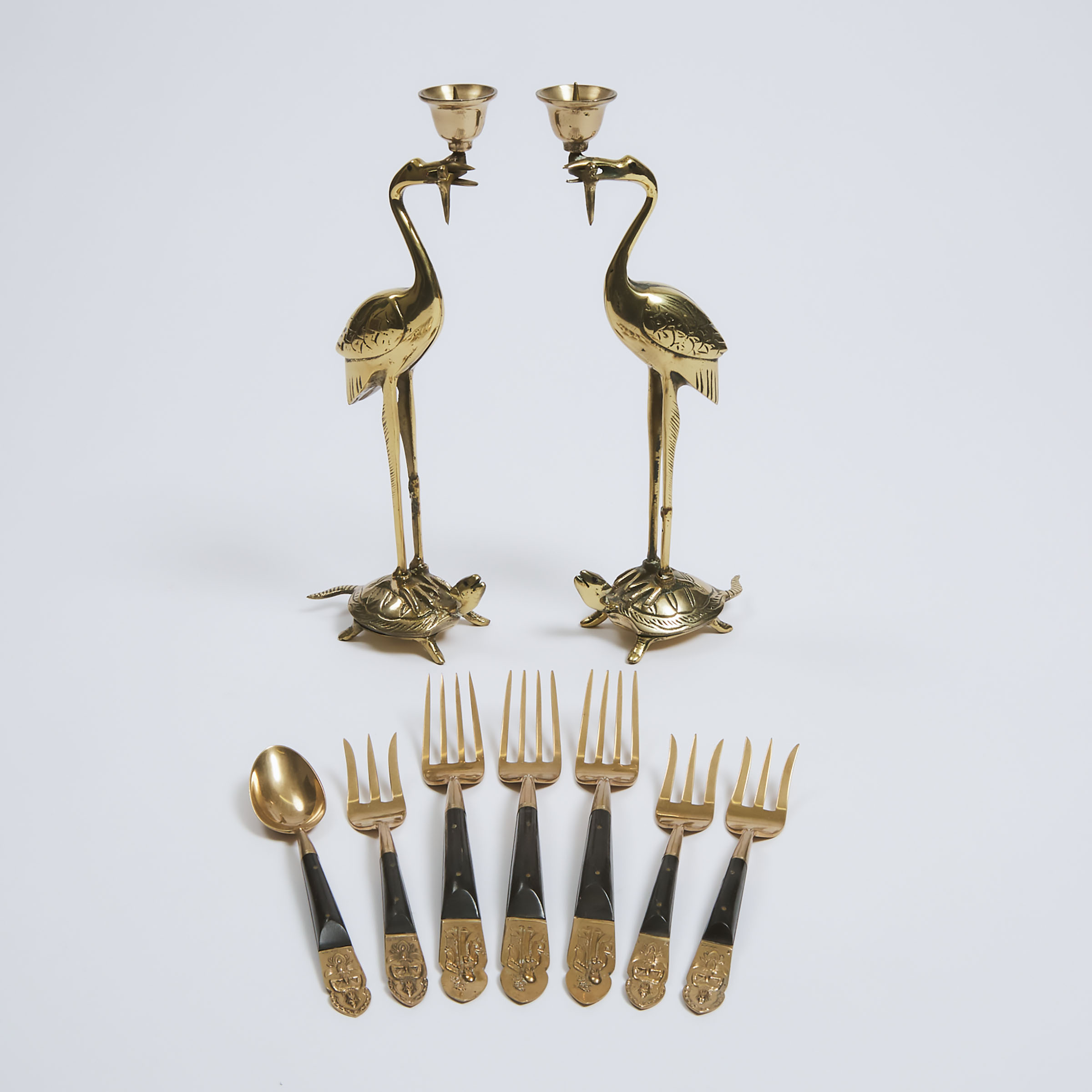 A Pair of Brass Longevity Crane 3ac2b7