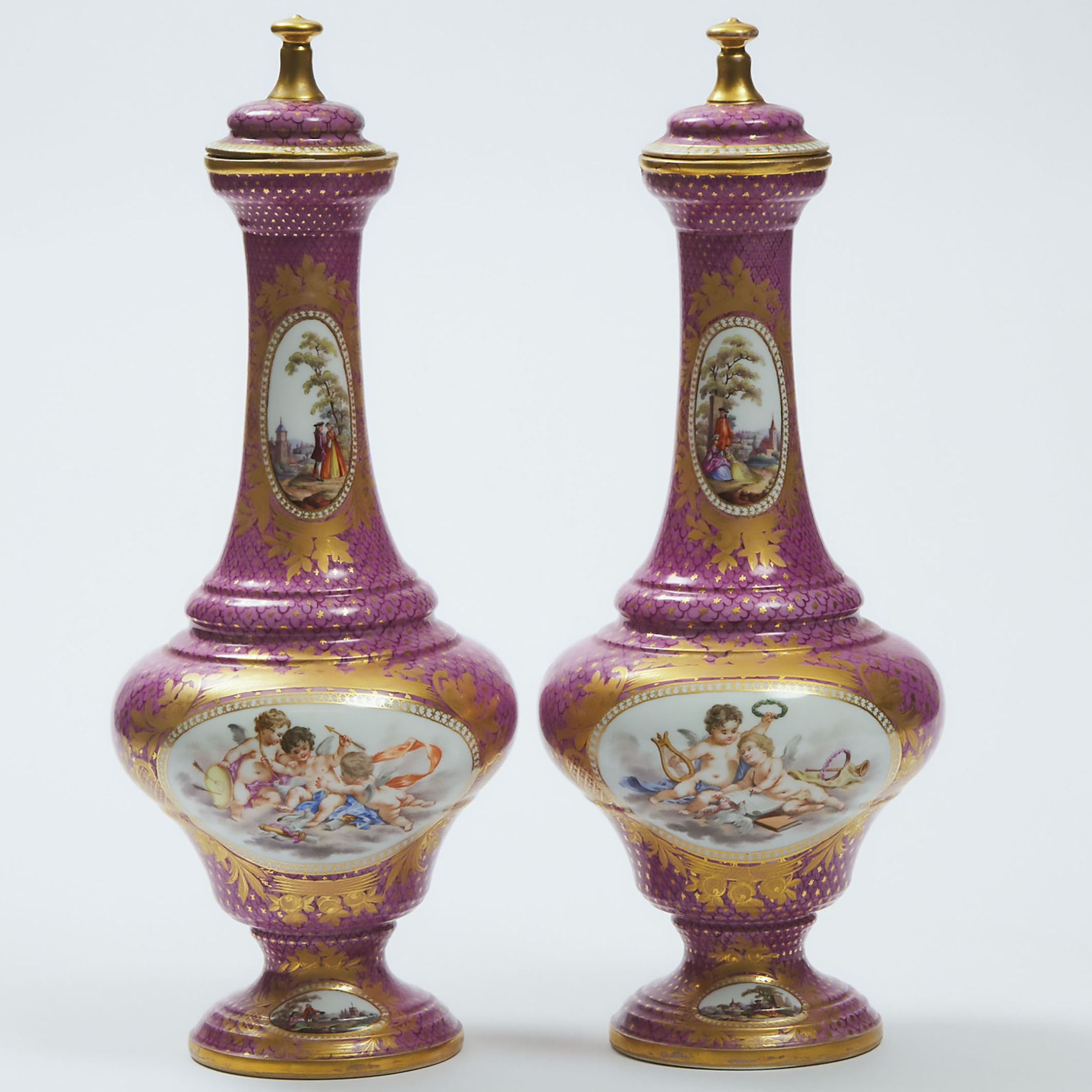 Pair of Meissen Pink Scale Ground 3ac2ea