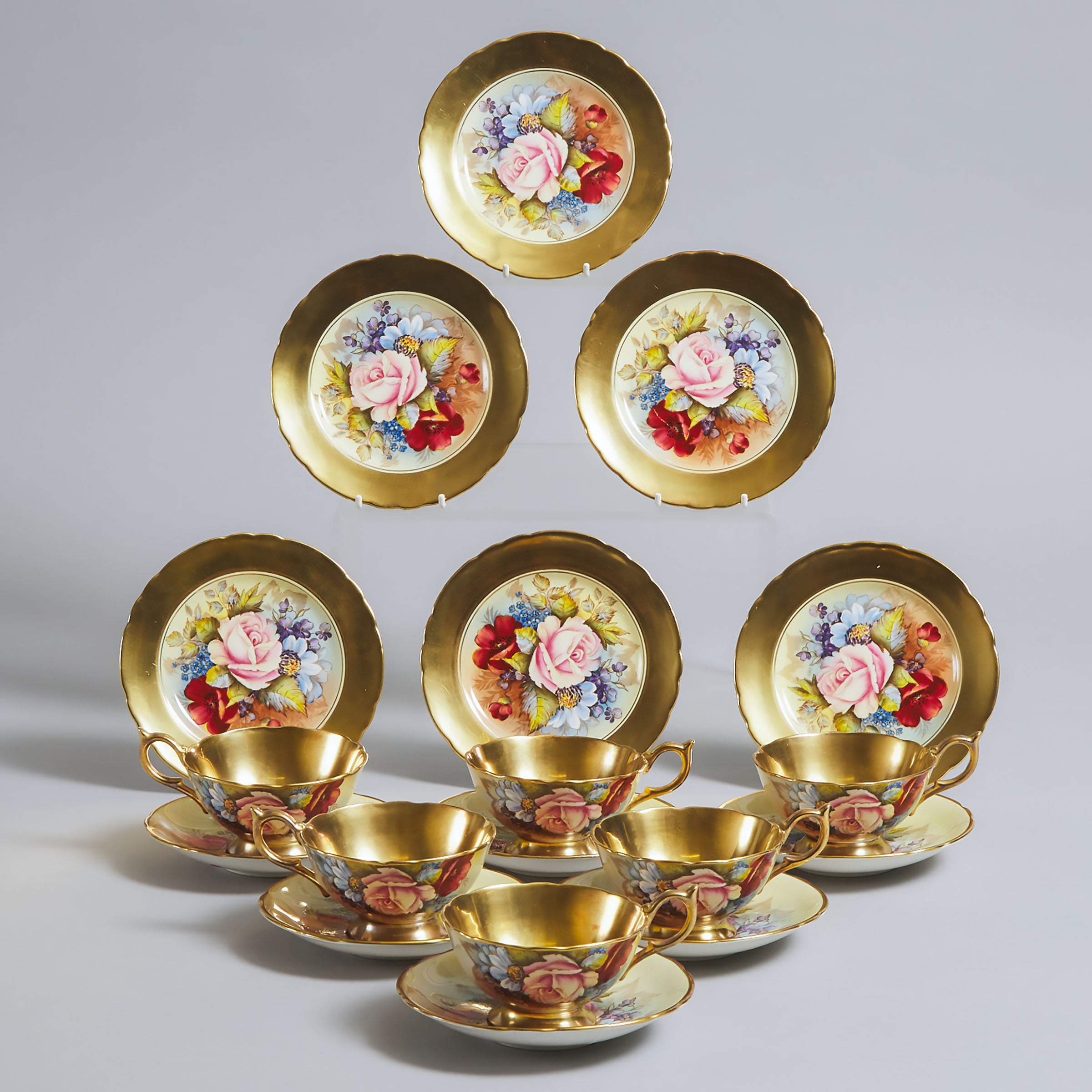 Six Aynsley Cabbage Rose Tea Cups,