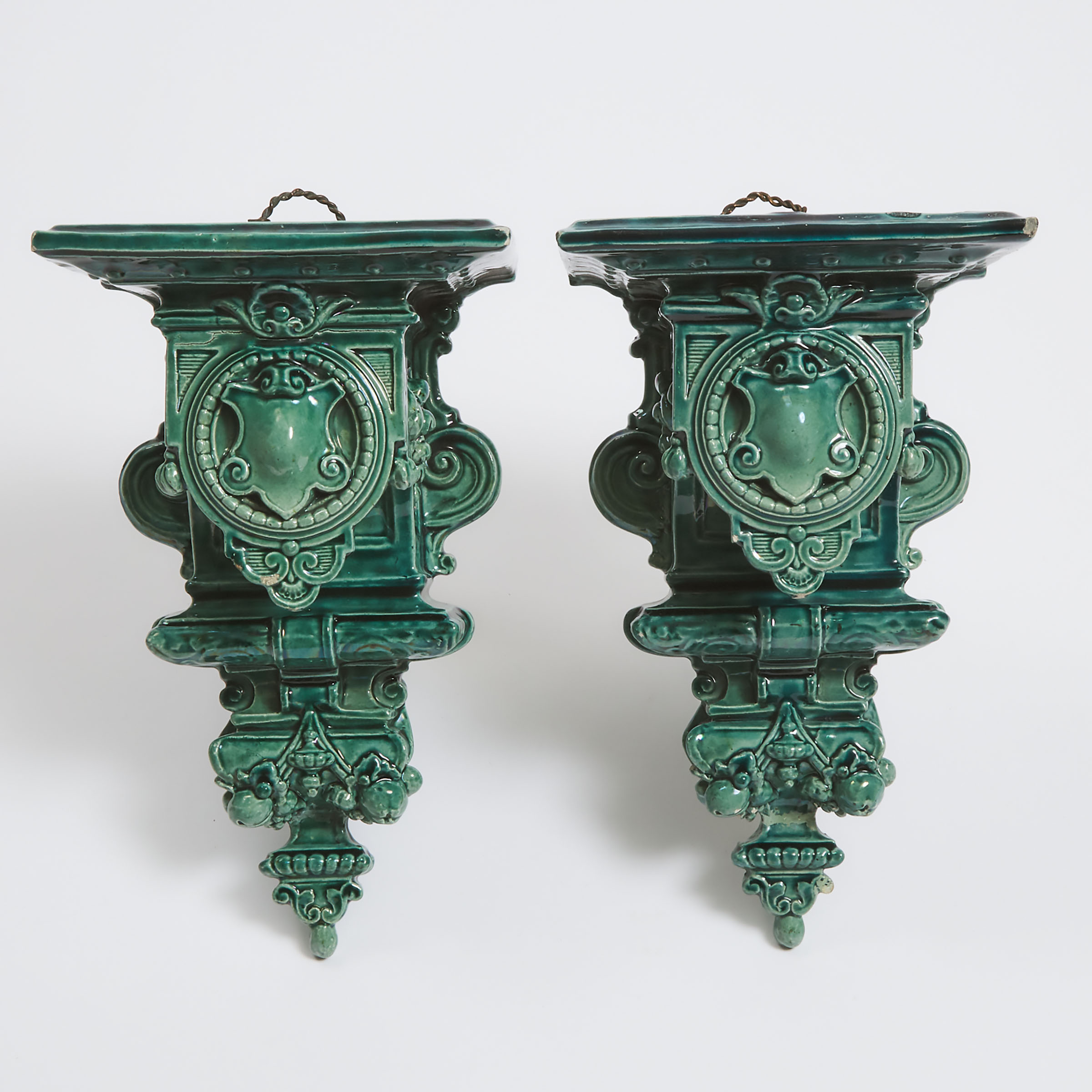 Pair of Continental Turquoise Majolica