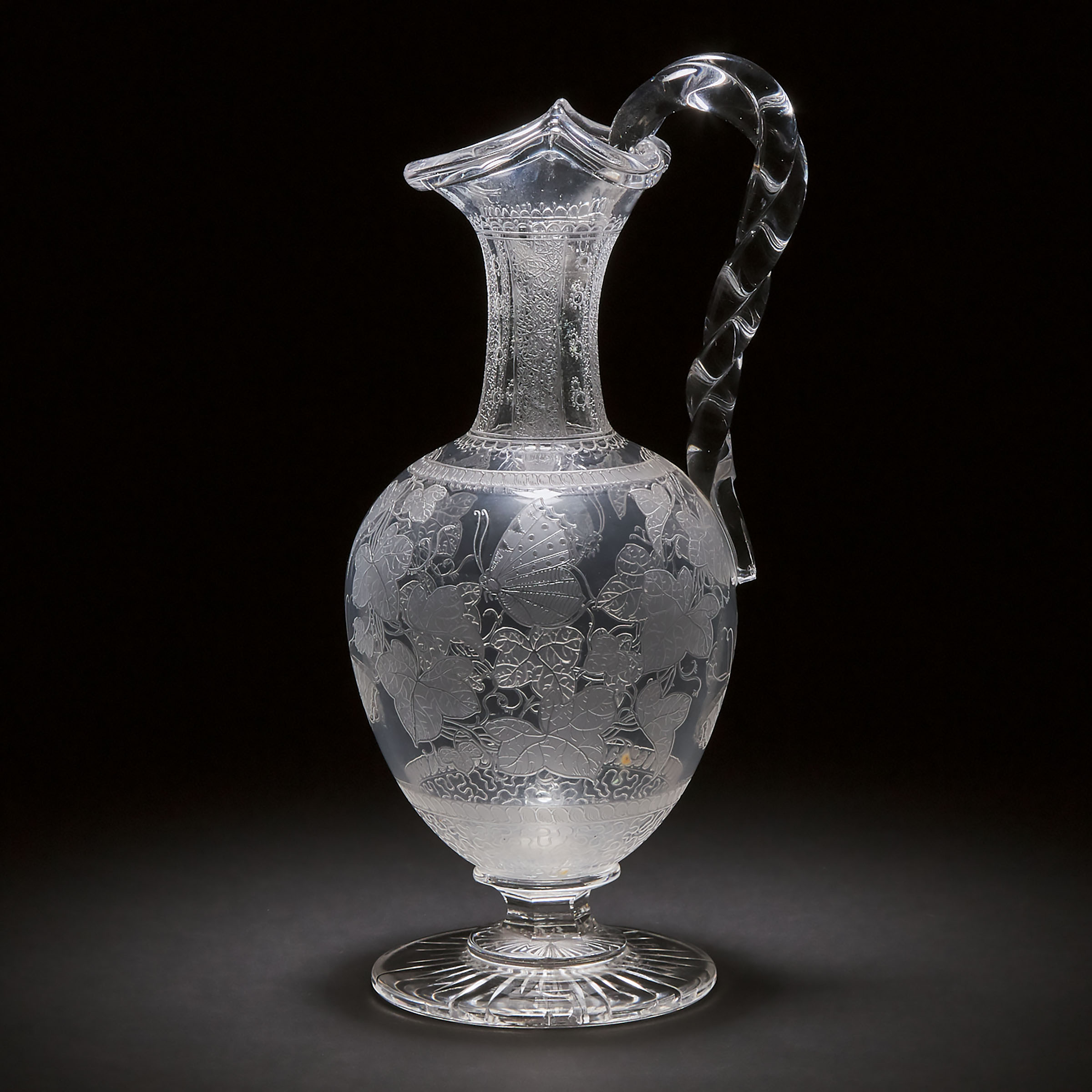 English Cut and Etched Glass Jug, late