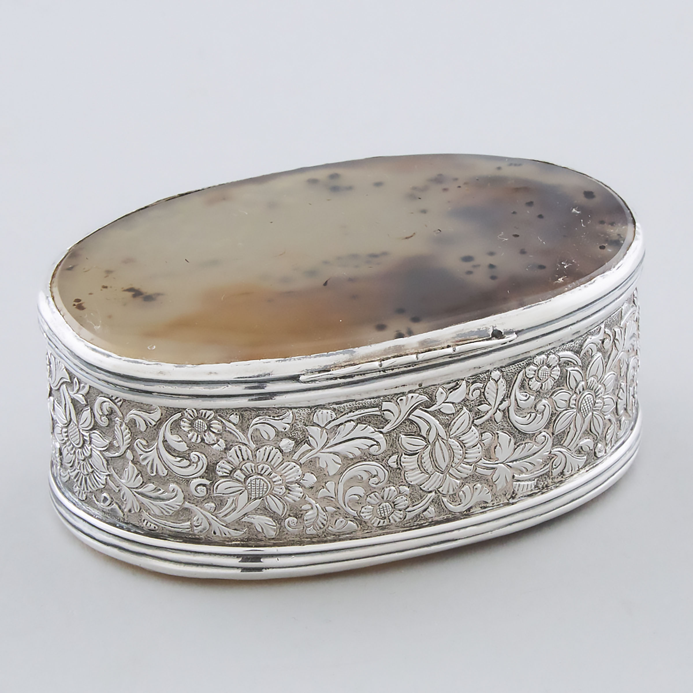 Eastern Silver and Agate Oval Box,