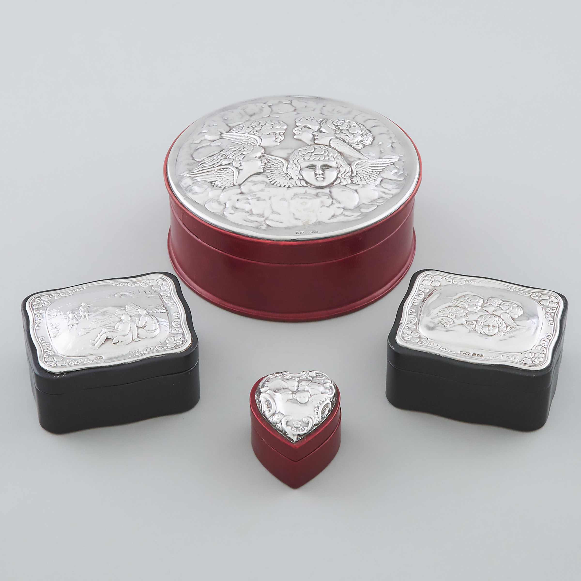 Four English Silver Mounted Leather 3ac440