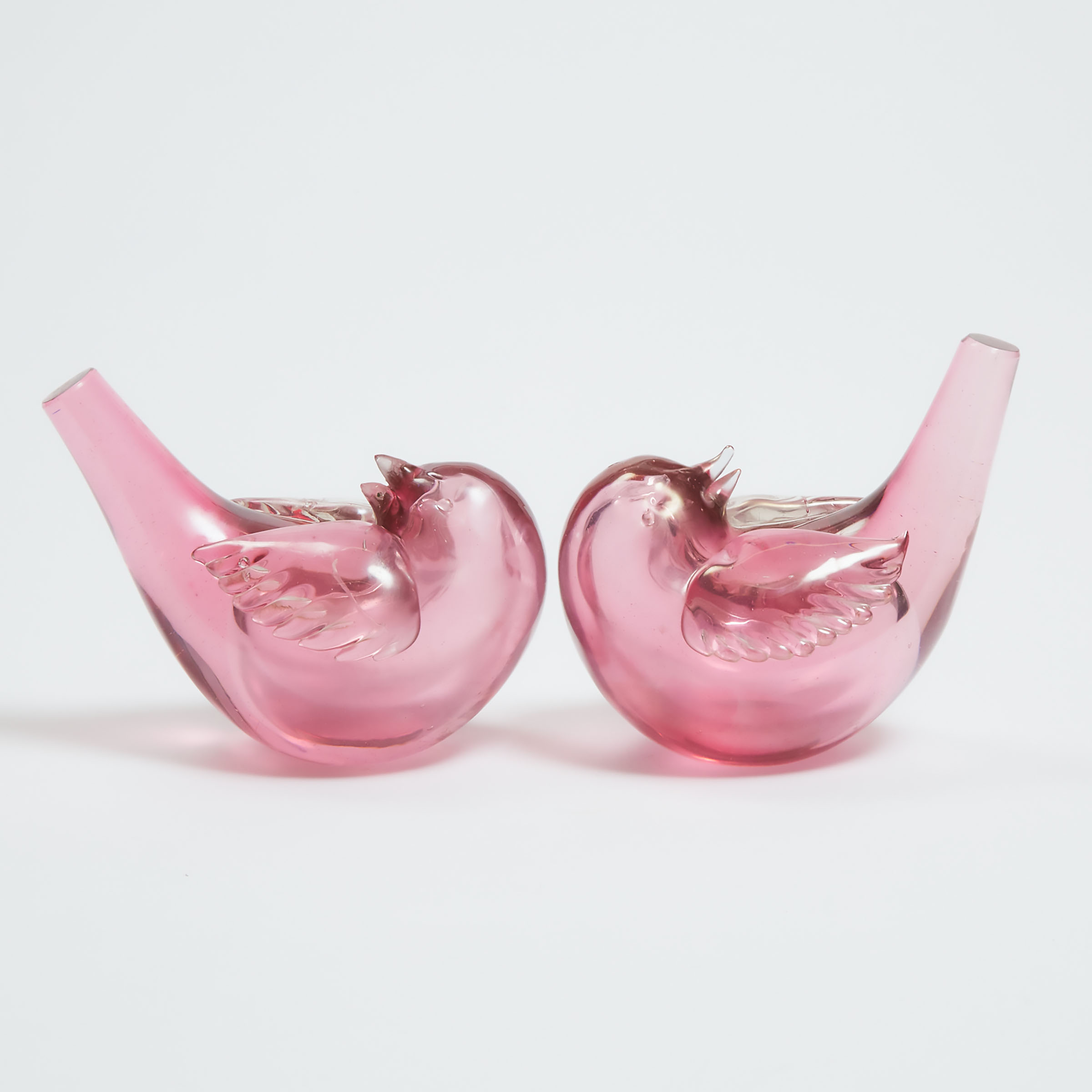 Pair of Venini Red Glass Birds, Tyra