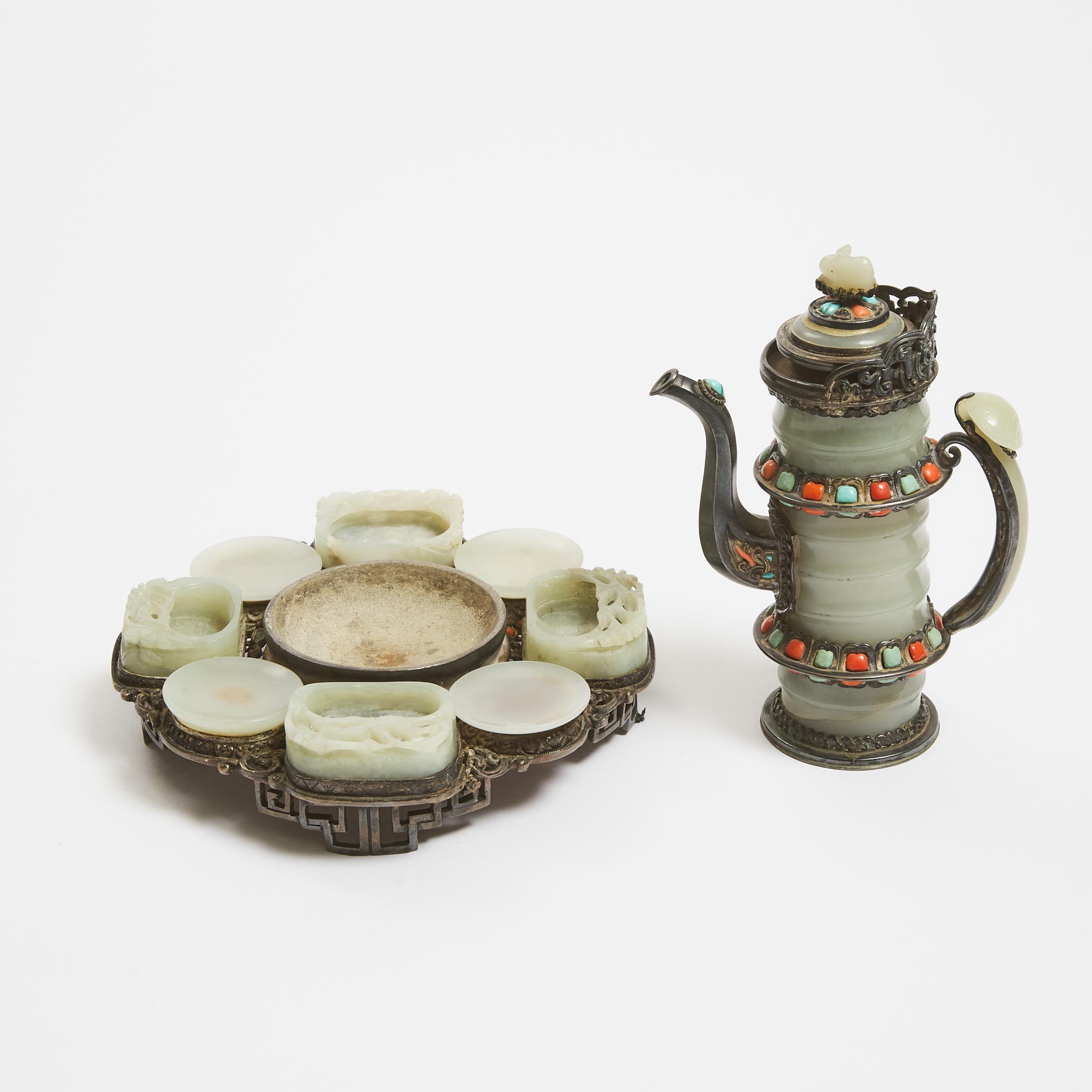 A White Jade Silver-Mounted Teapot,