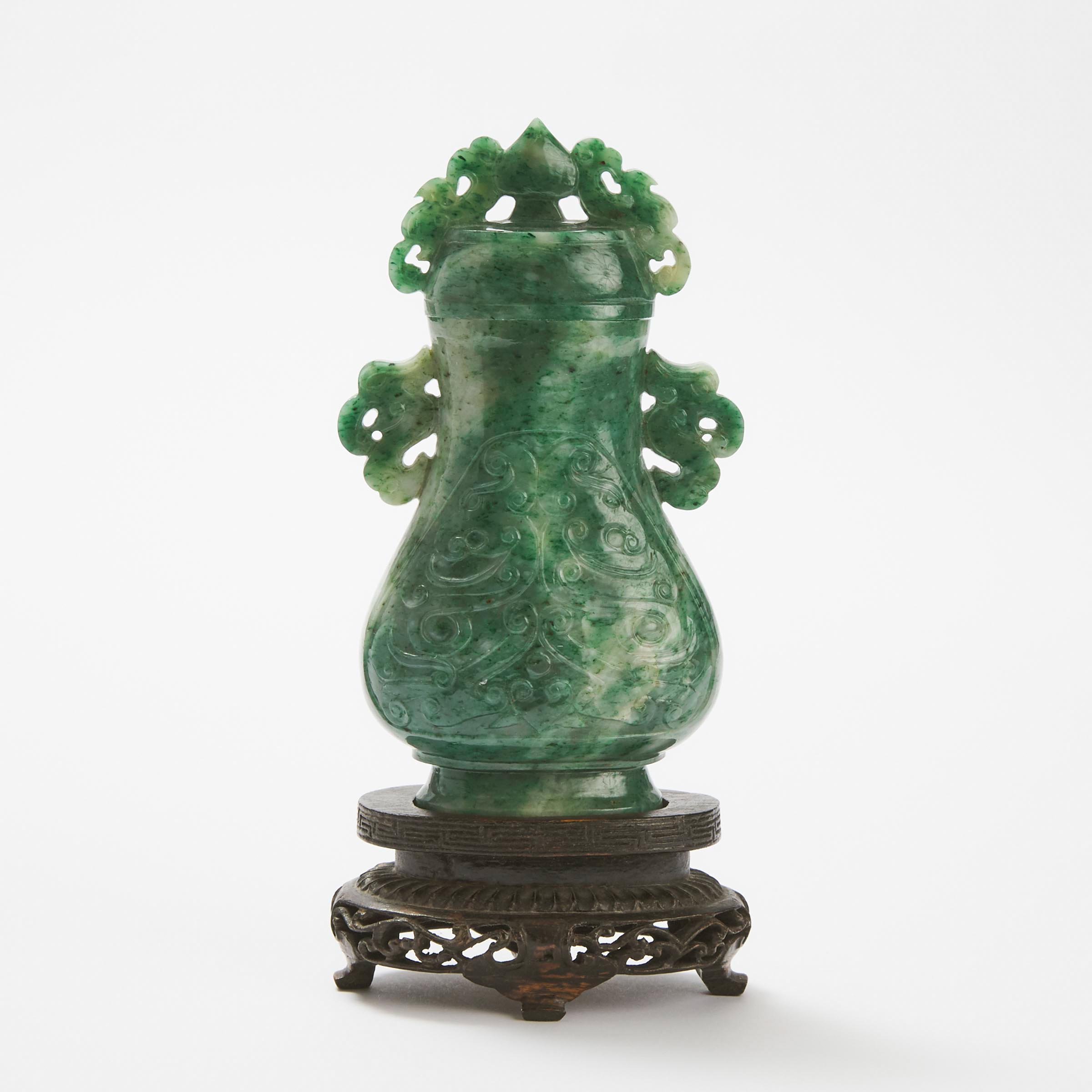 A Jadeite Vase and Cover, Mid 20th