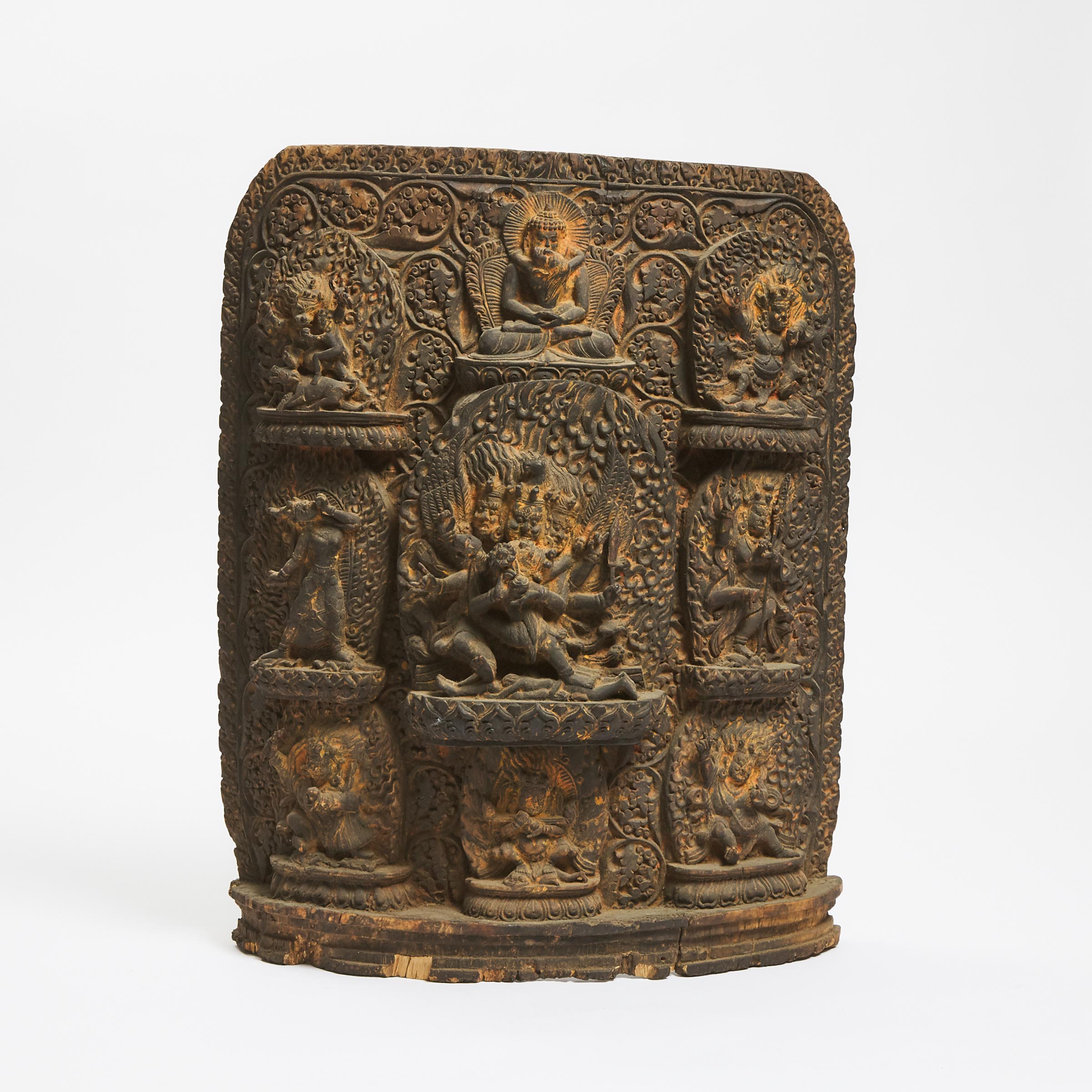 A Large Tibetan Wood Carved Relief,
