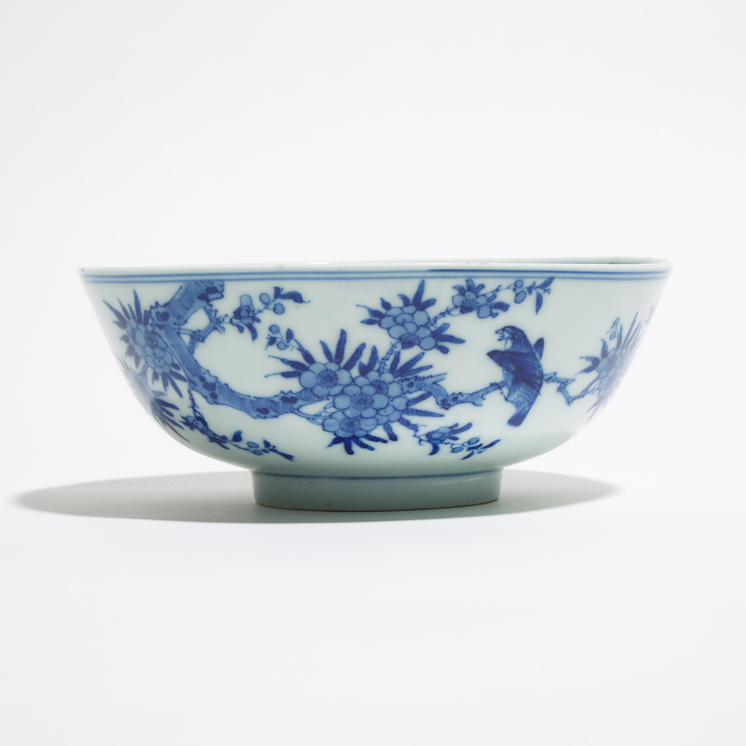 A Blue and White Bird and Flower Bowl,