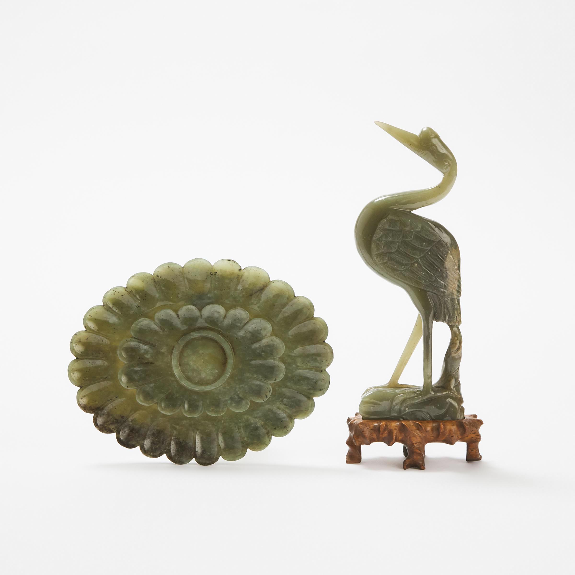 A Spinach Jade Carving of a Crane,