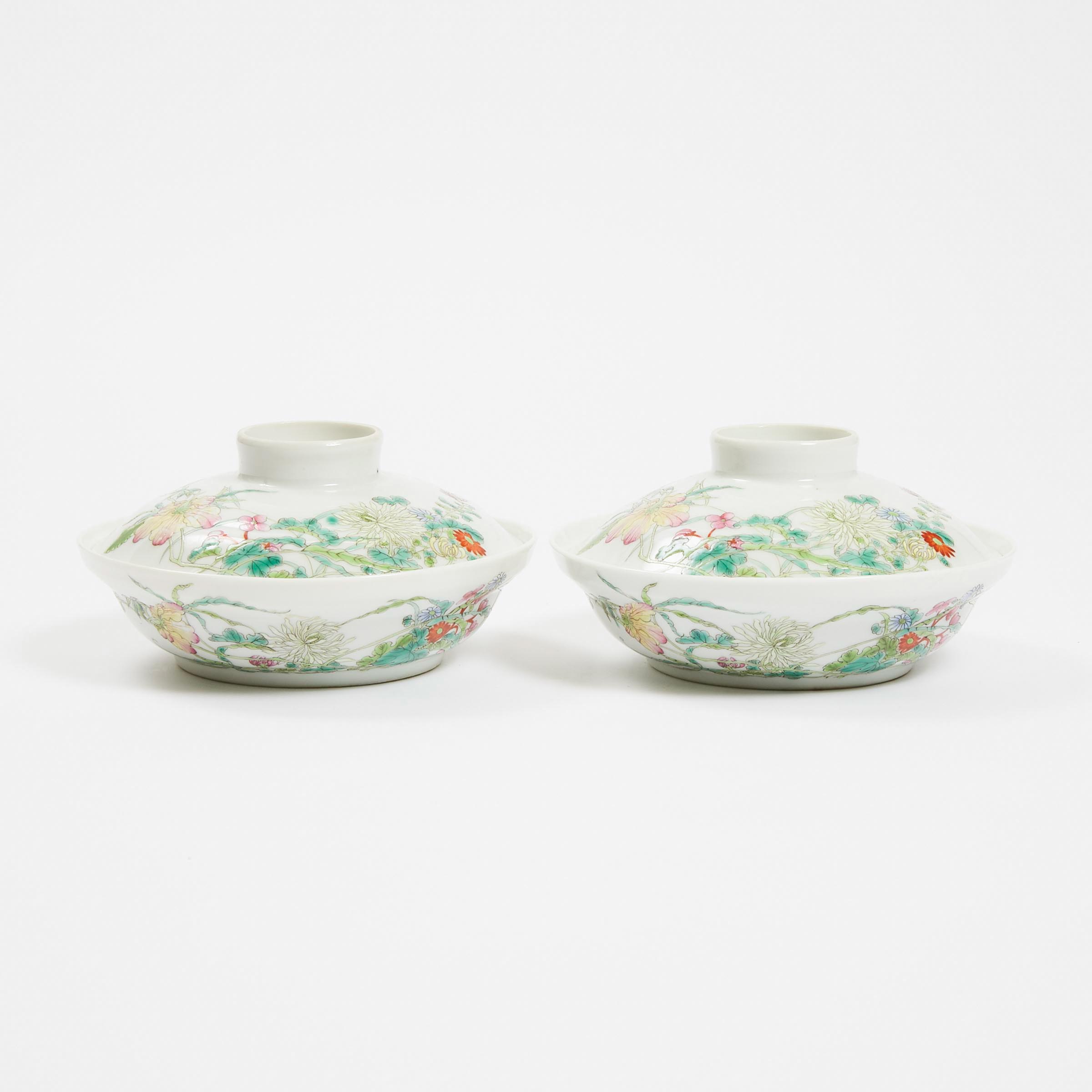 A Pair of Famille Rose Bowls and Covers,