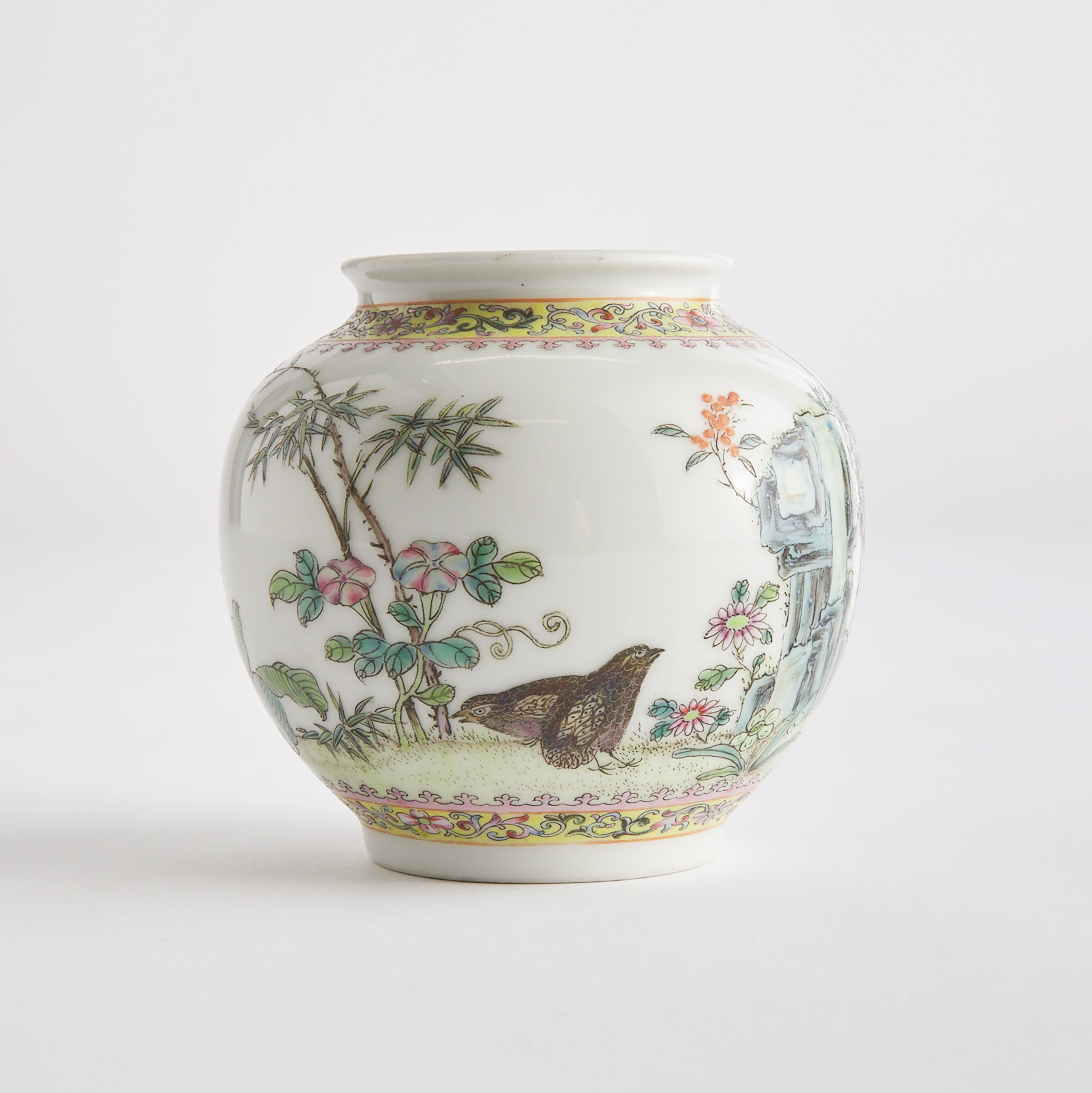 A Small Famille Rose Quails Vase  3ac576