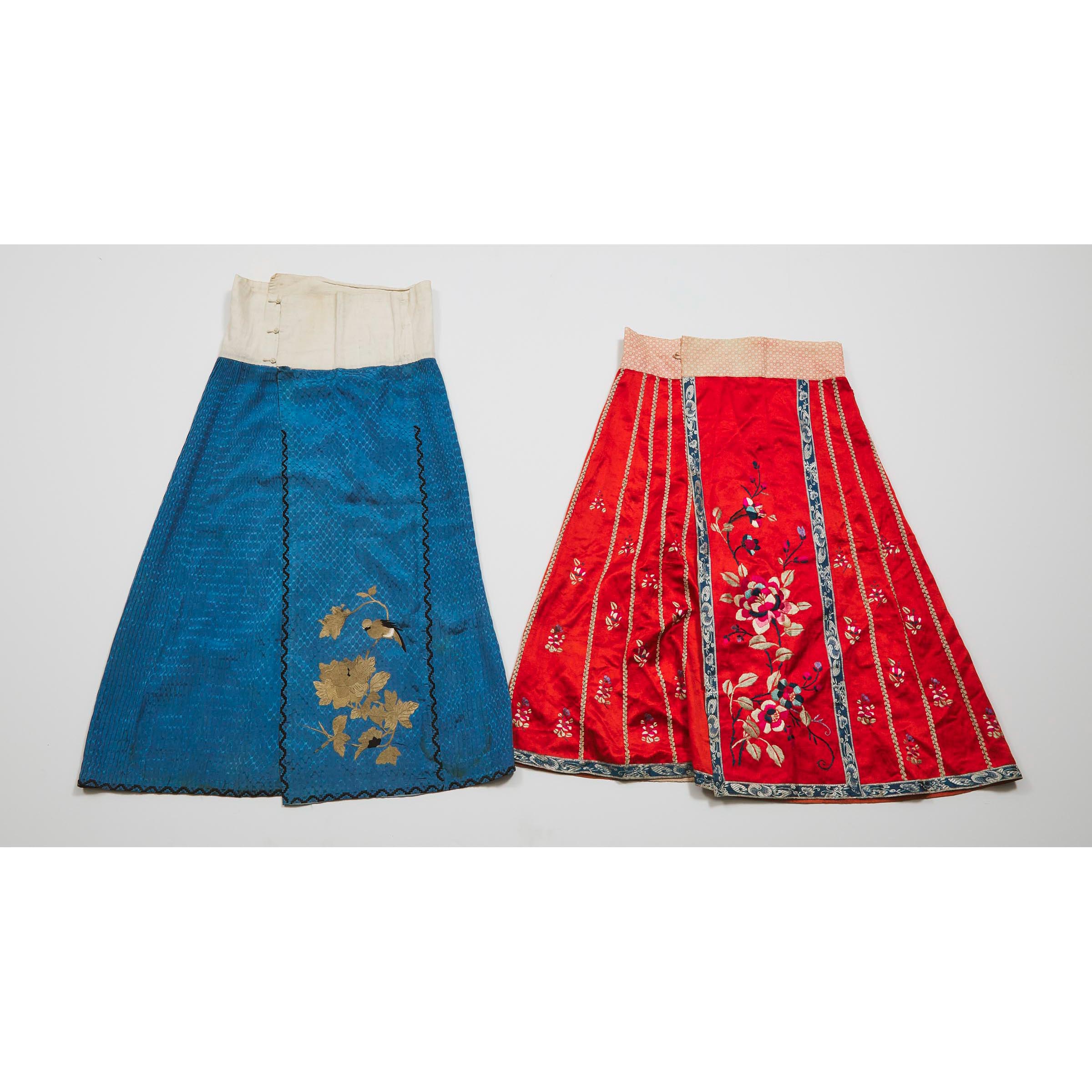 Two Chinese Embroidered Silk Skirts,