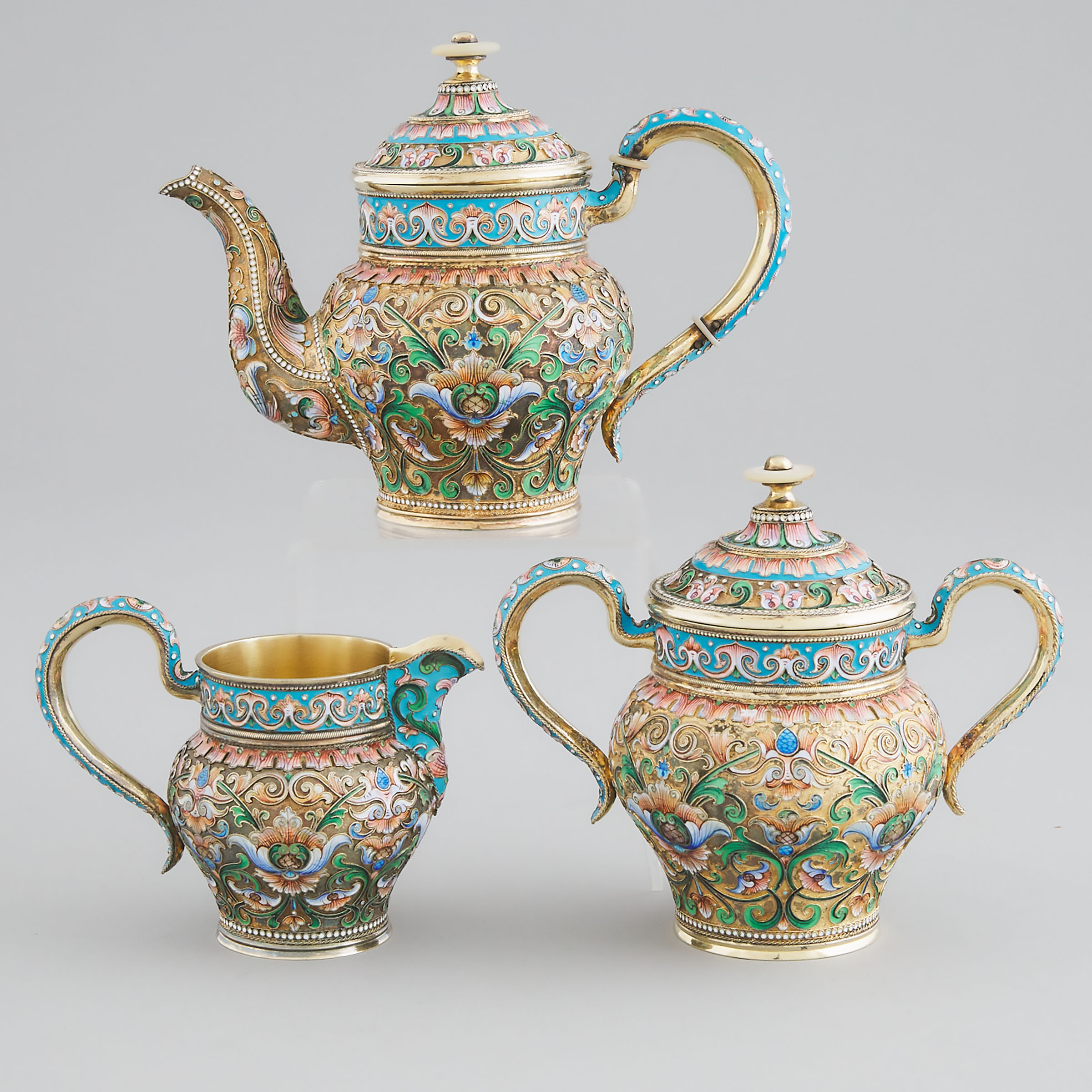 Russian Silver-Gilt and Shaded Cloisonné