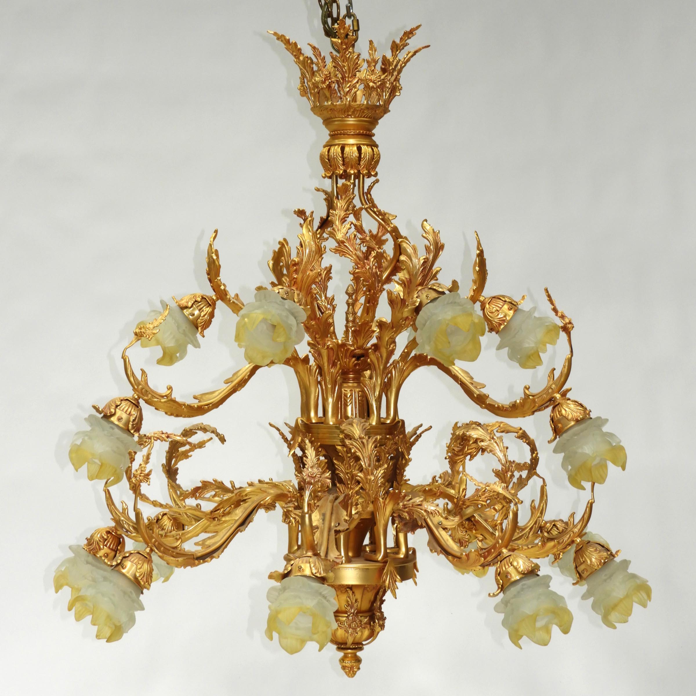 Large Italian Gilt Metal Chandelier  3ac5cd