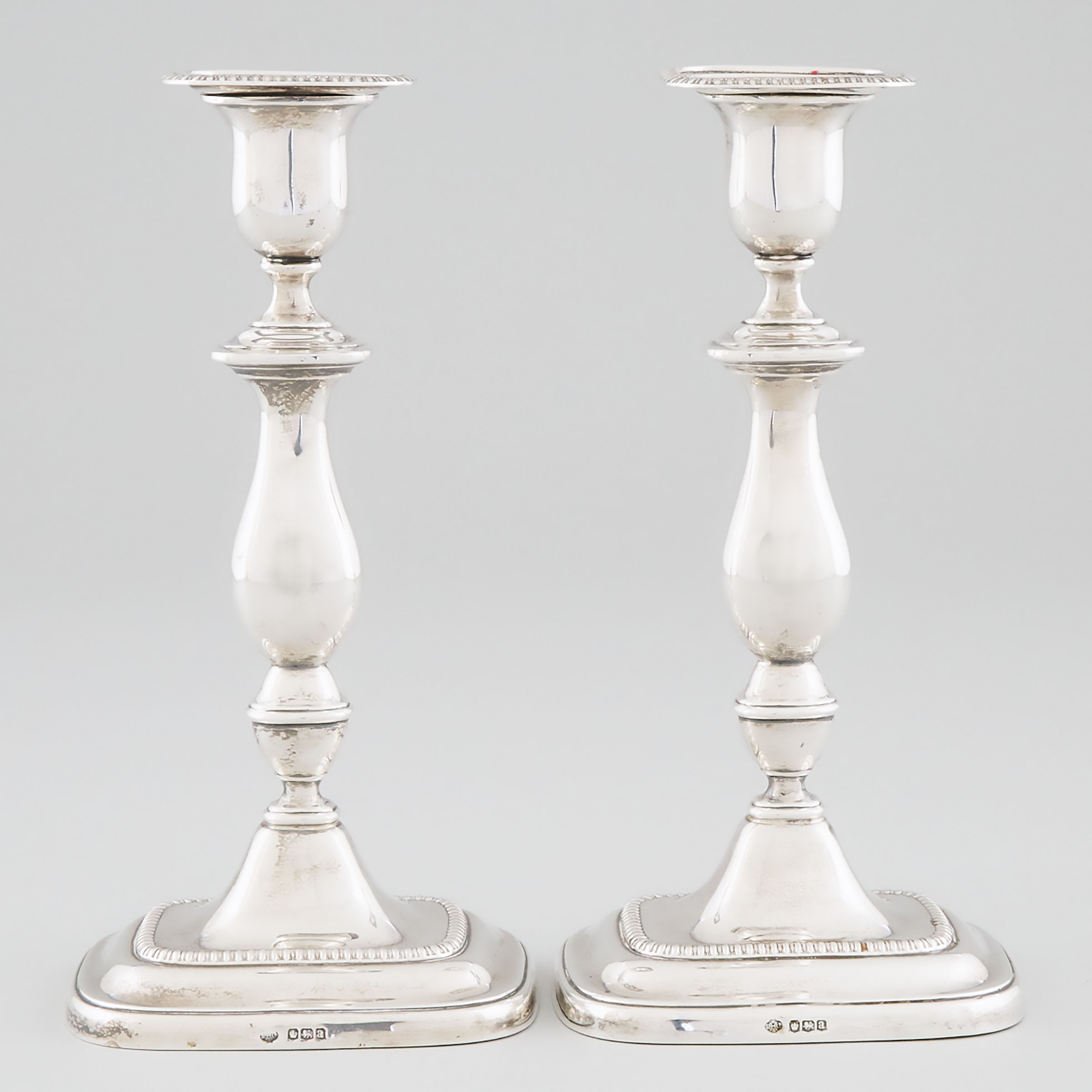 Pair of English Silver Table Candlesticks,